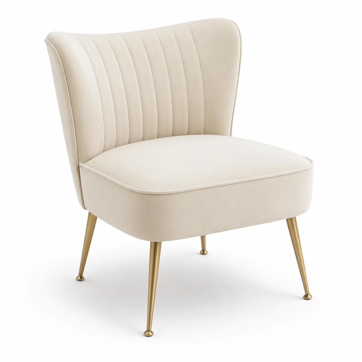 Sillon accent tapizado beige claro con patas metalicas doradas-vivoranest