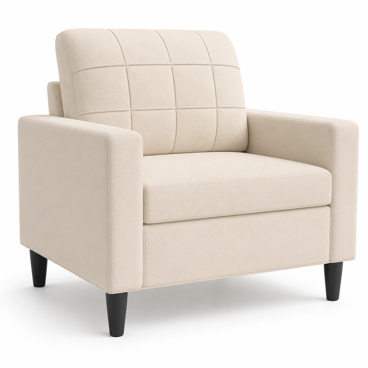 Sillon tapizado beige claro con respaldo acolchado cuadrado-vivoranest