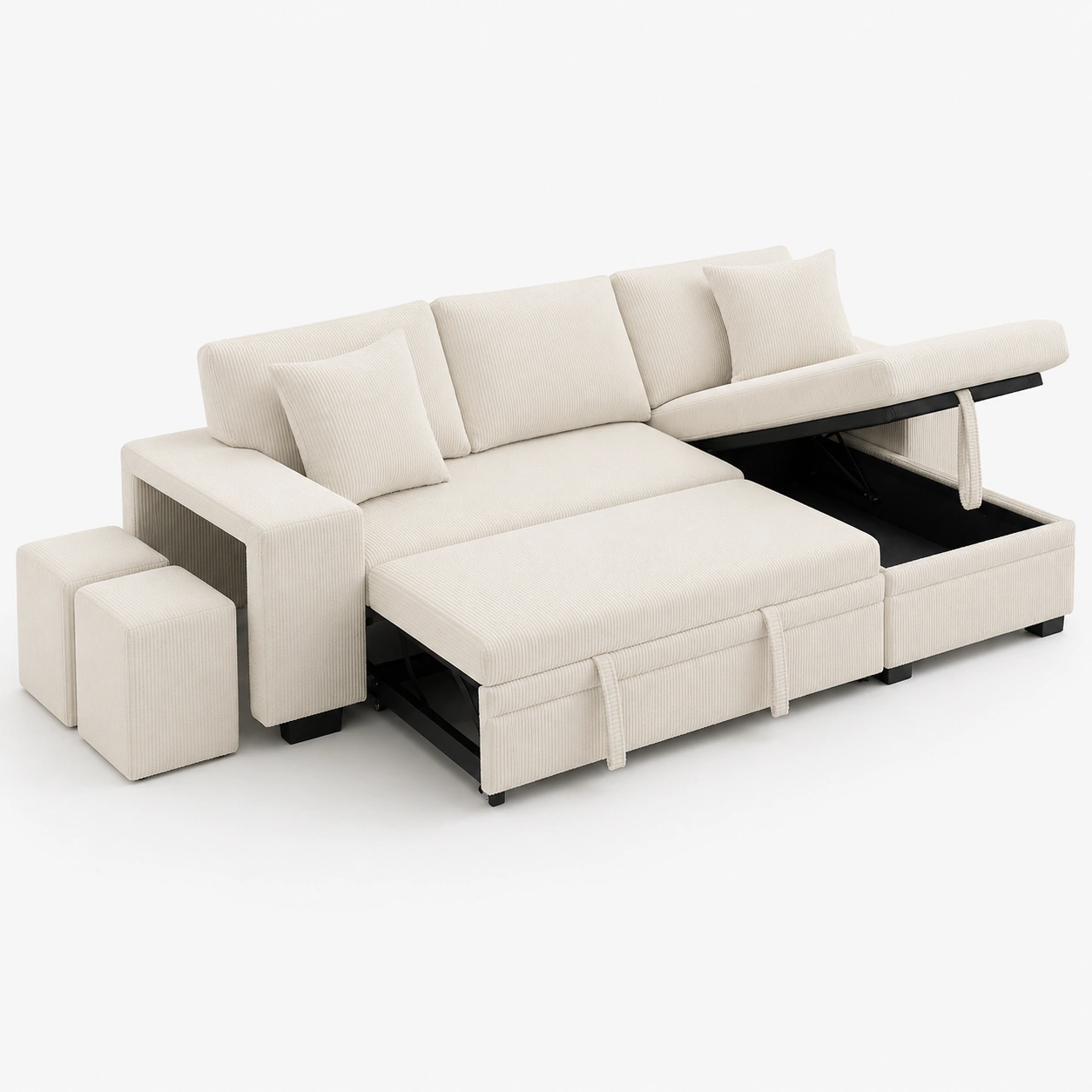 Sofa cama con almacenaje color marfil-vivoranest