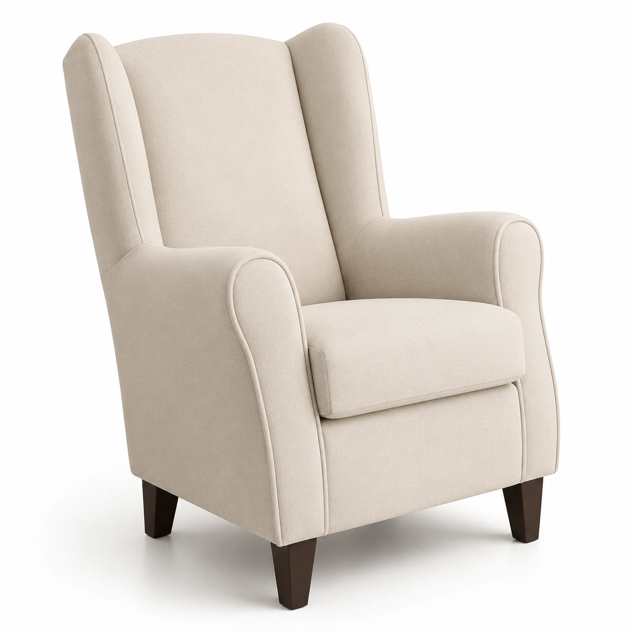 Sillon orejero tapizado beige claro de respaldo alto-vivoranest