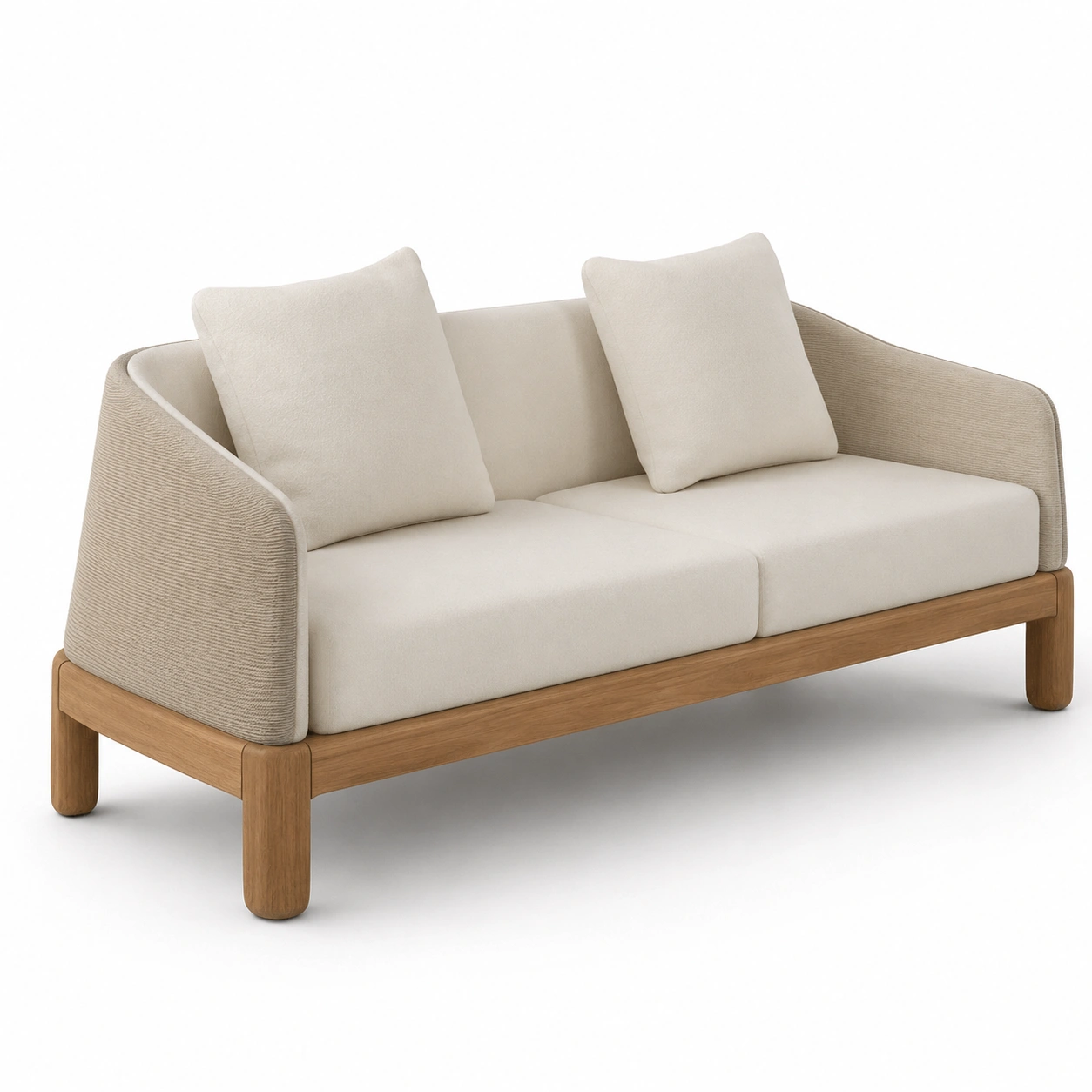 Sofa de 2 plazas color marfil con estructura de madera-vivoranest