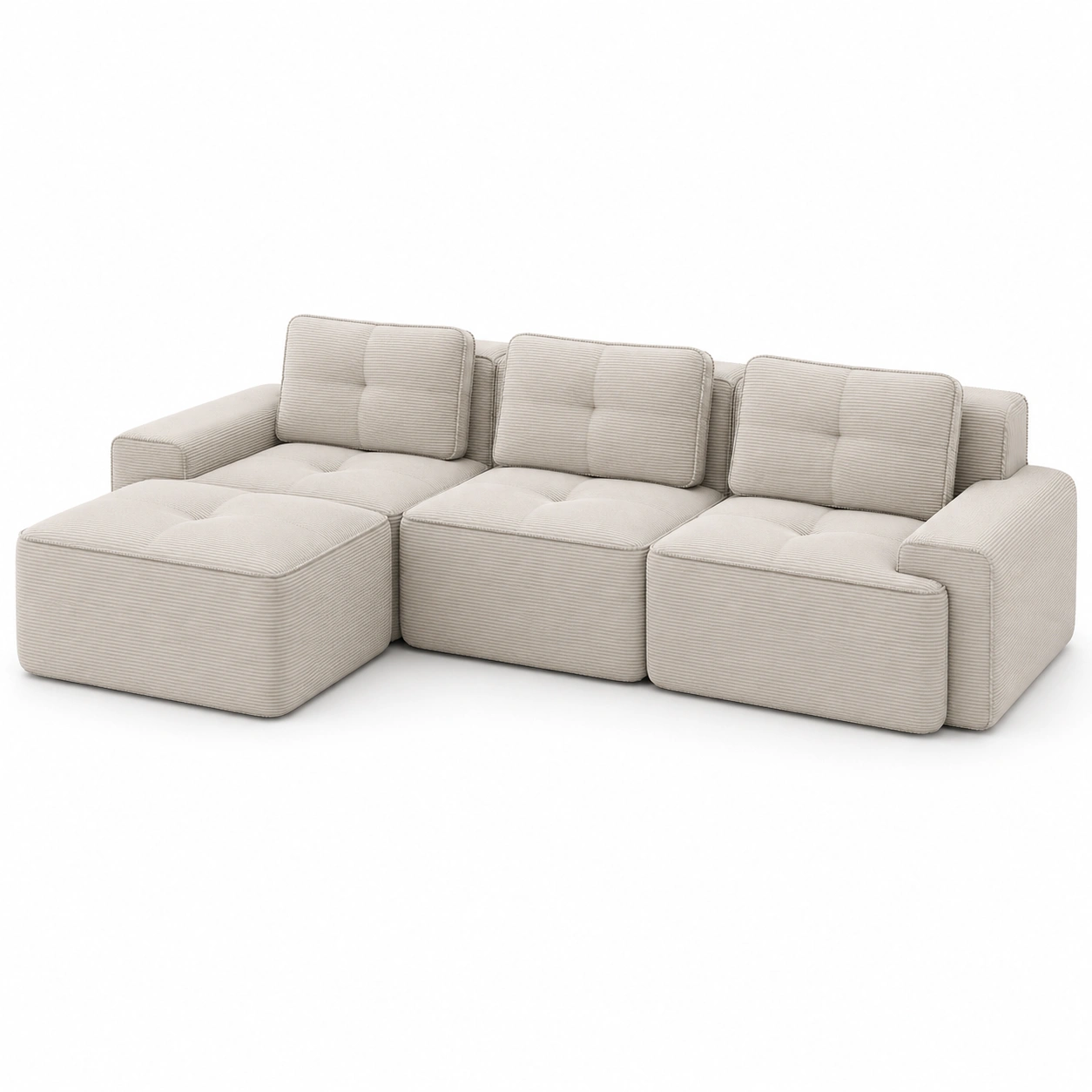 Conjunto modular de sofa con reposapies color marfil-vivoranest