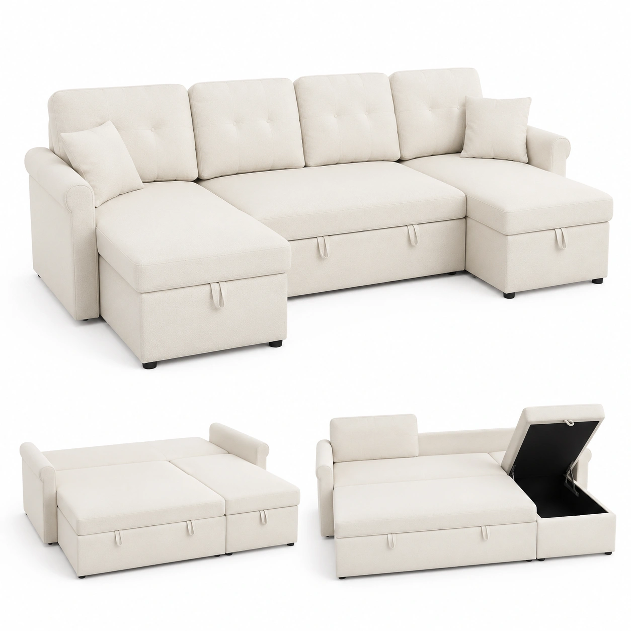 Sofa cama con almacenaje color marfil-vivoranest
