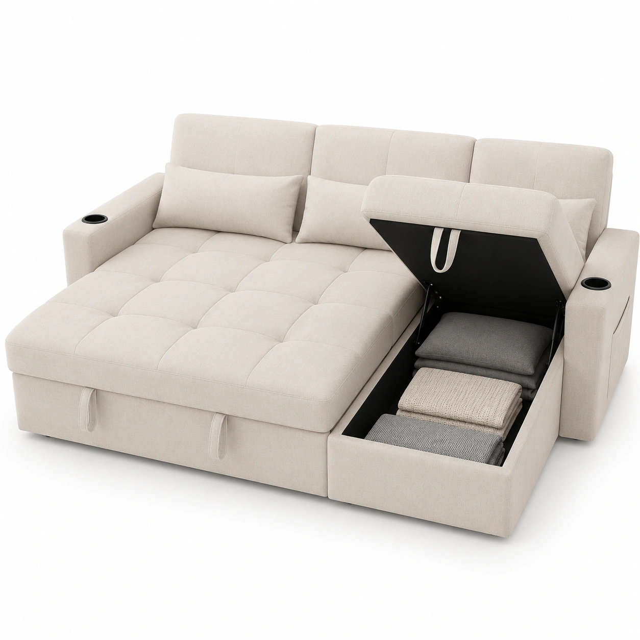Sofa cama con almacenaje color beige-vivoranest