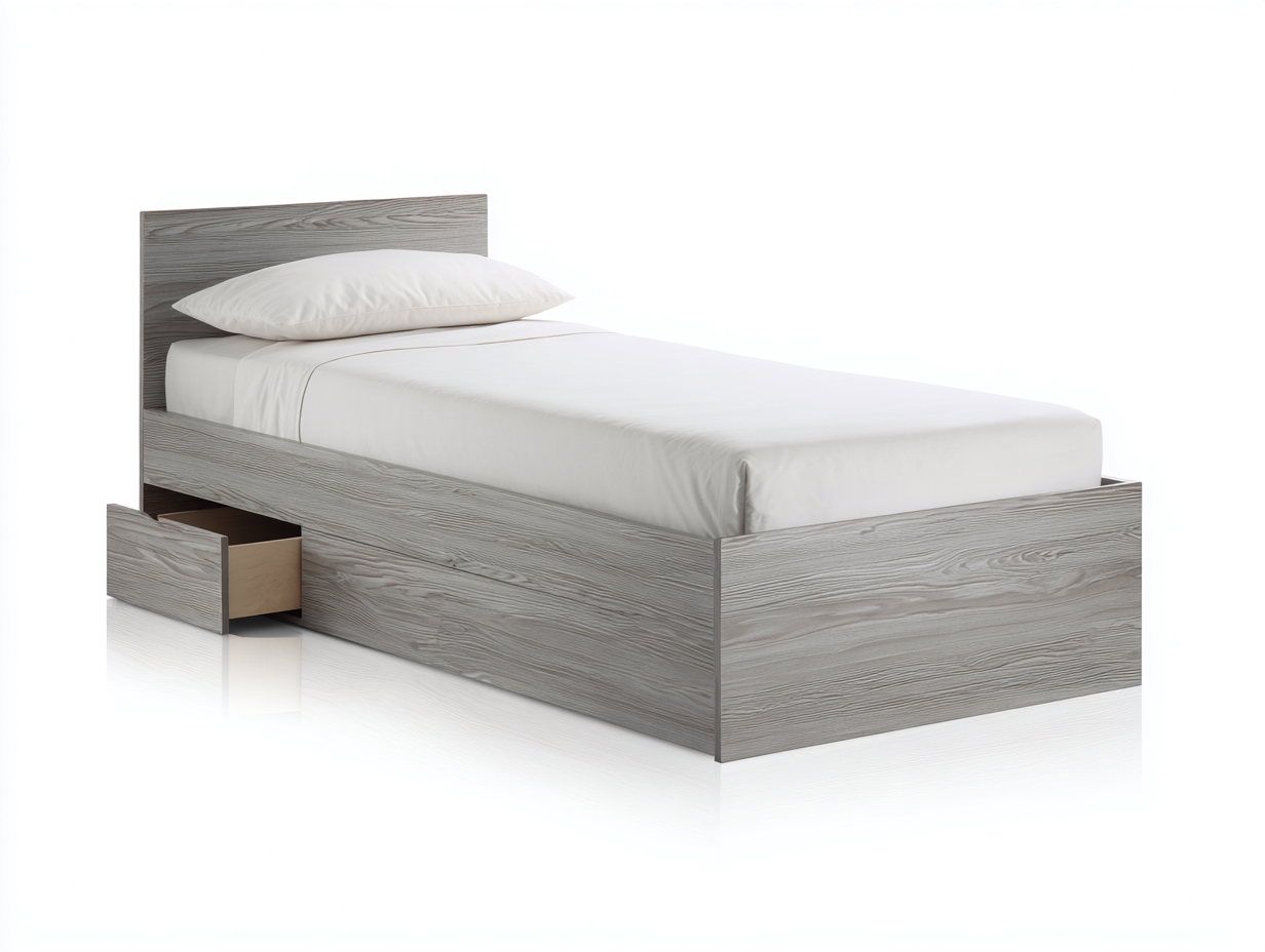 Einzelbett Holz 200x90x95 cm - Grau - mit Schublade-Sirizinest