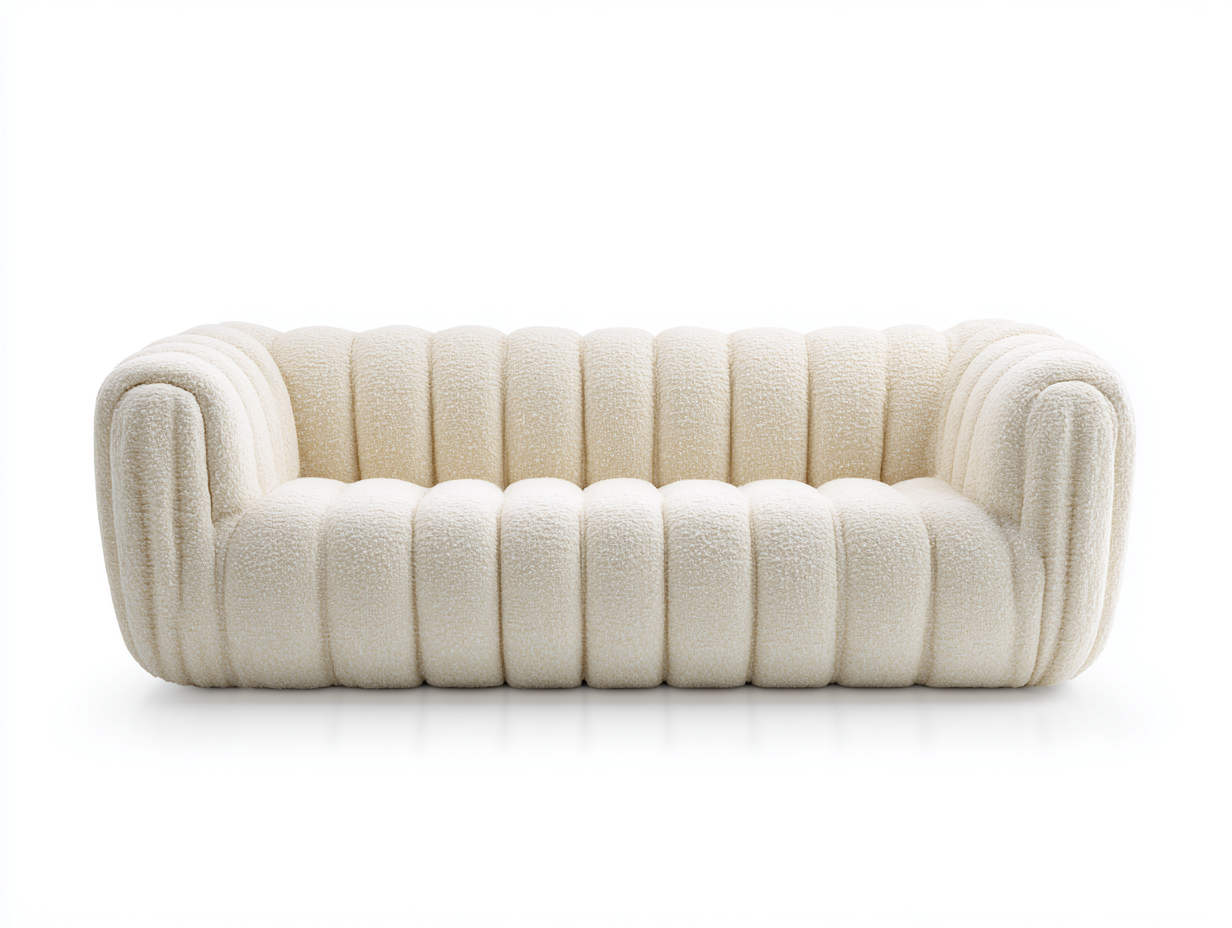 Zweisitzer Sofa Bouclé Stoff 220x95x78 cm - cremeweiß - modernes Wohnzimmerdesign-Sirizinest