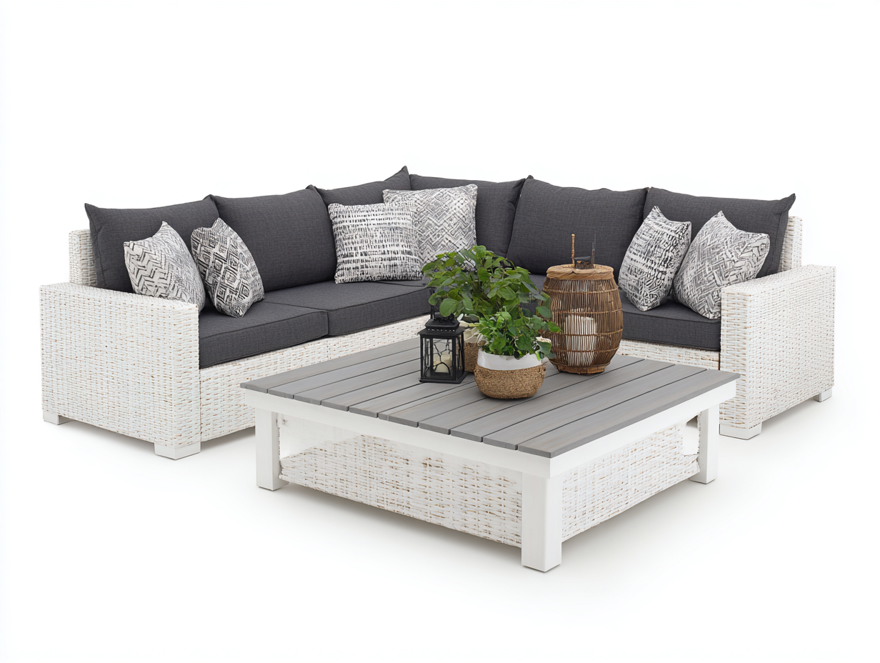 Gartensofa Polyrattan 252x252x78 cm - weiß und dunkelgrau - mit Couchtisch-Sirizinest