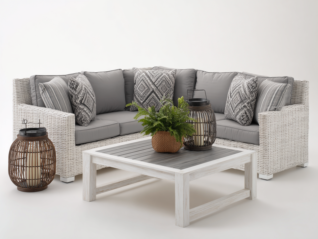 Gartensofa aus Polyrattan 245 x 245 x 72 cm - Weiß-Grau - modernes Eckdesign für Außenbereich-Sirizinest