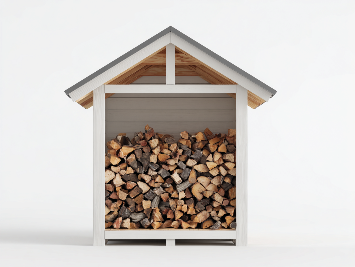 Kaminholzregal Holz 158x80x188 cm - weiß und grau - mit Dach für den Außenbereich-Sirizinest