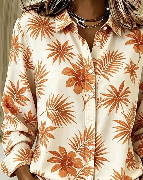 Women Floral Shirt Collar Long Sleeve Shirt Printing Vintage Daily Spring/Fall Top