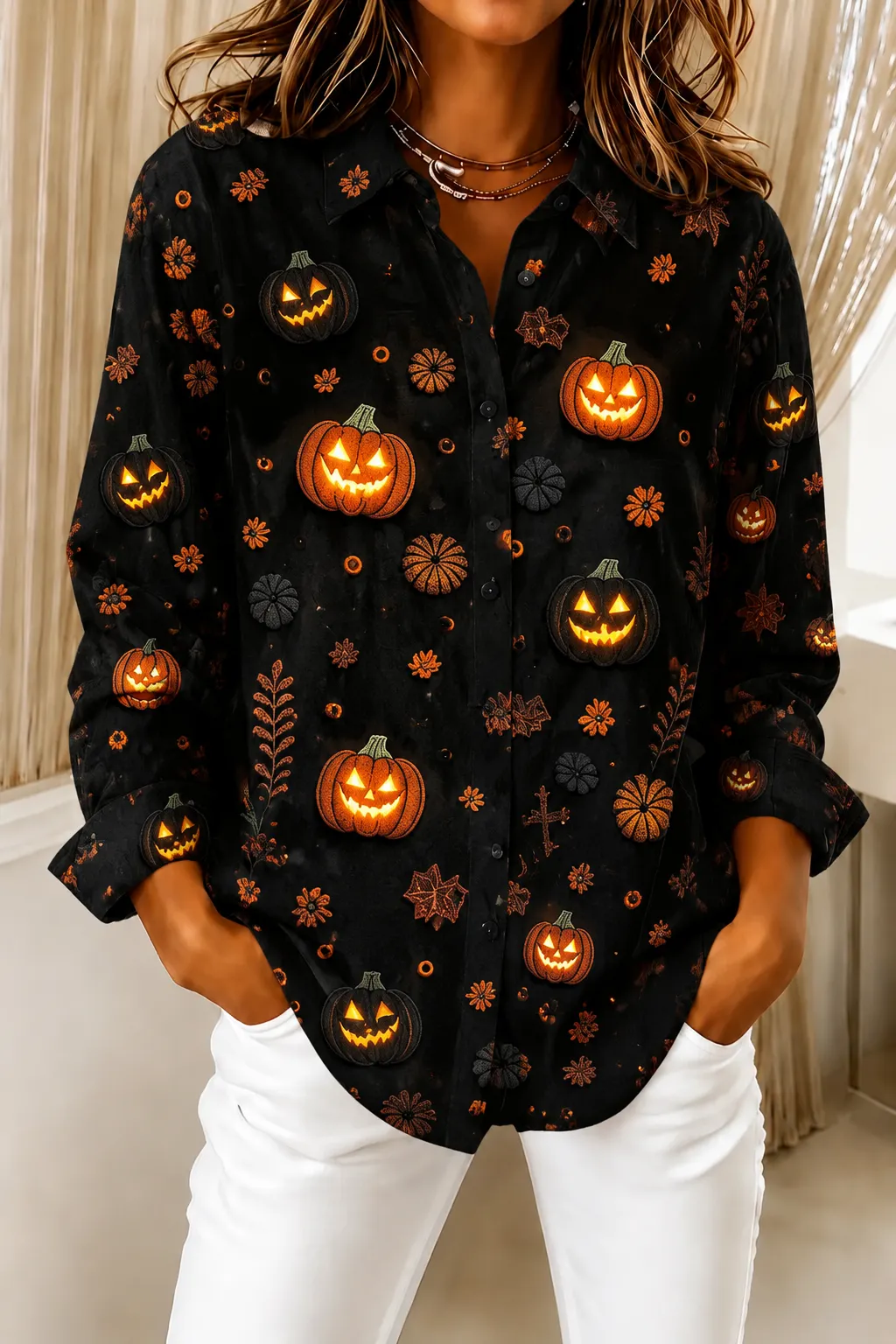 Women's Gothic Style Element Print Shirt Collar Long Sleeve Shirt Printing Vintage Daily Top