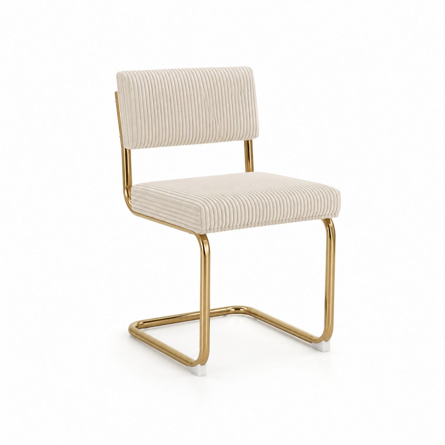 Chaise en velours côtelé beige avec cadre en métal doré-Prestigelodgea
