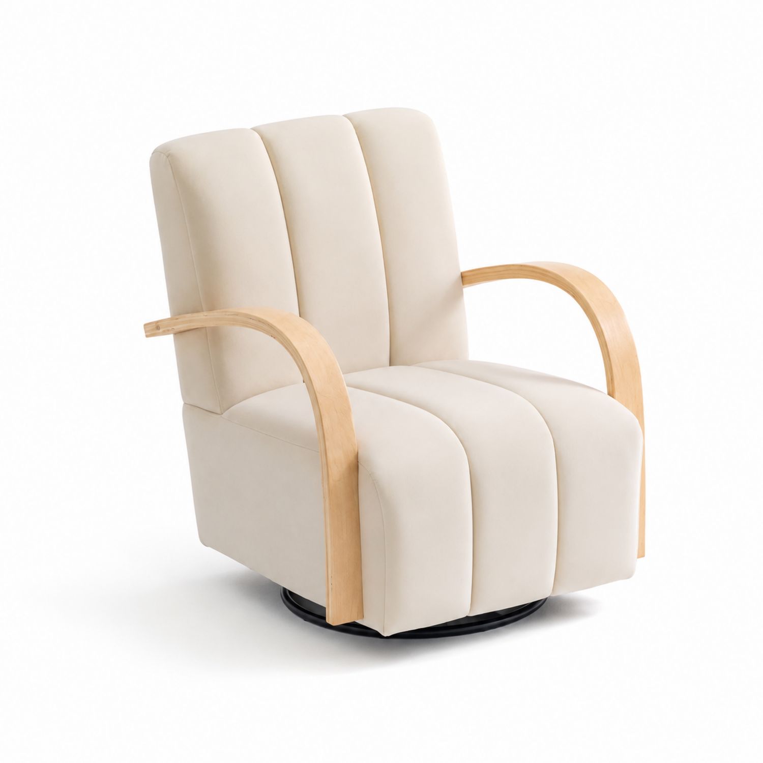 Fauteuil pivotant en tissu polyester beige et bois-Prestigelodgea
