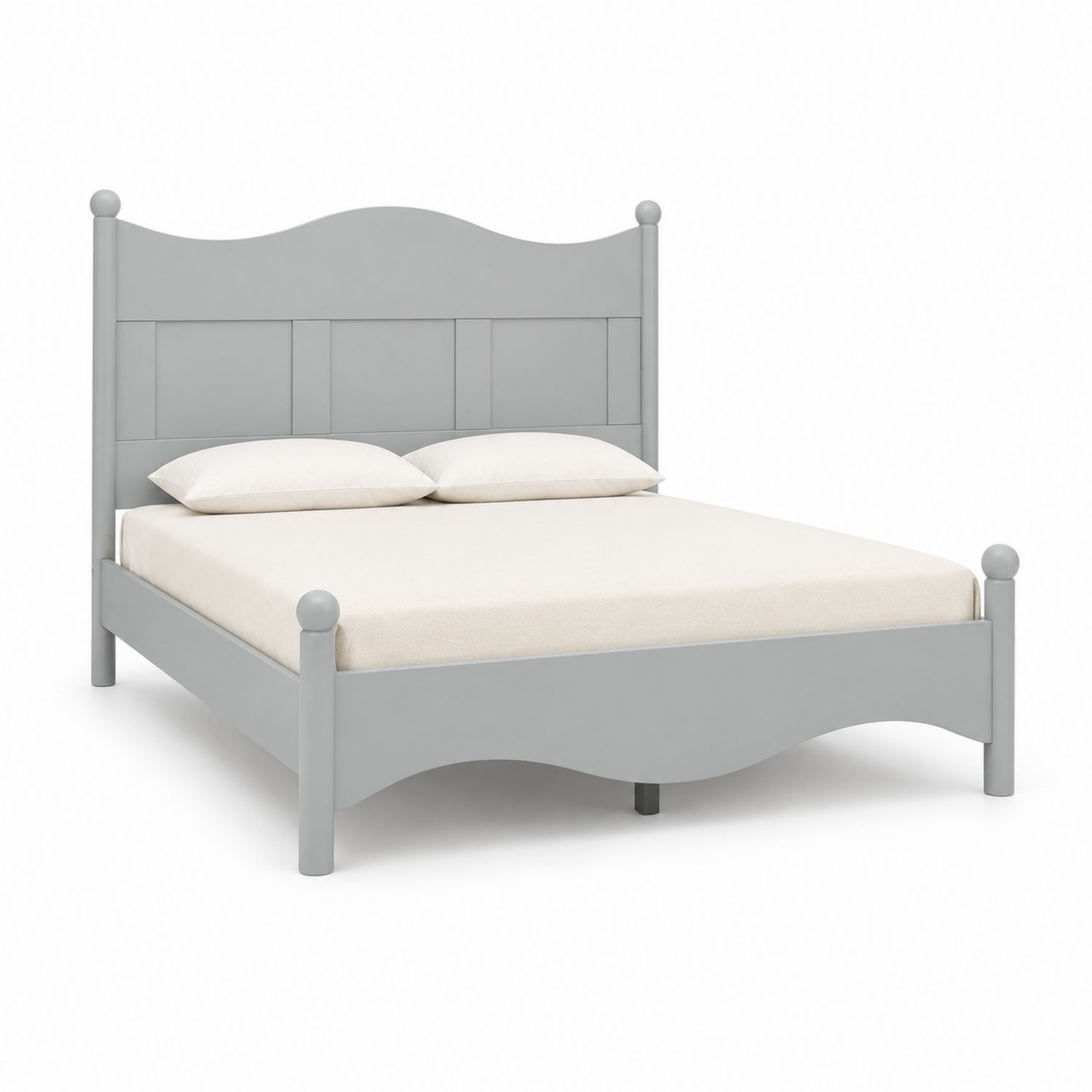 Lit double en bois gris avec matelas et oreillers-Prestigelodgea