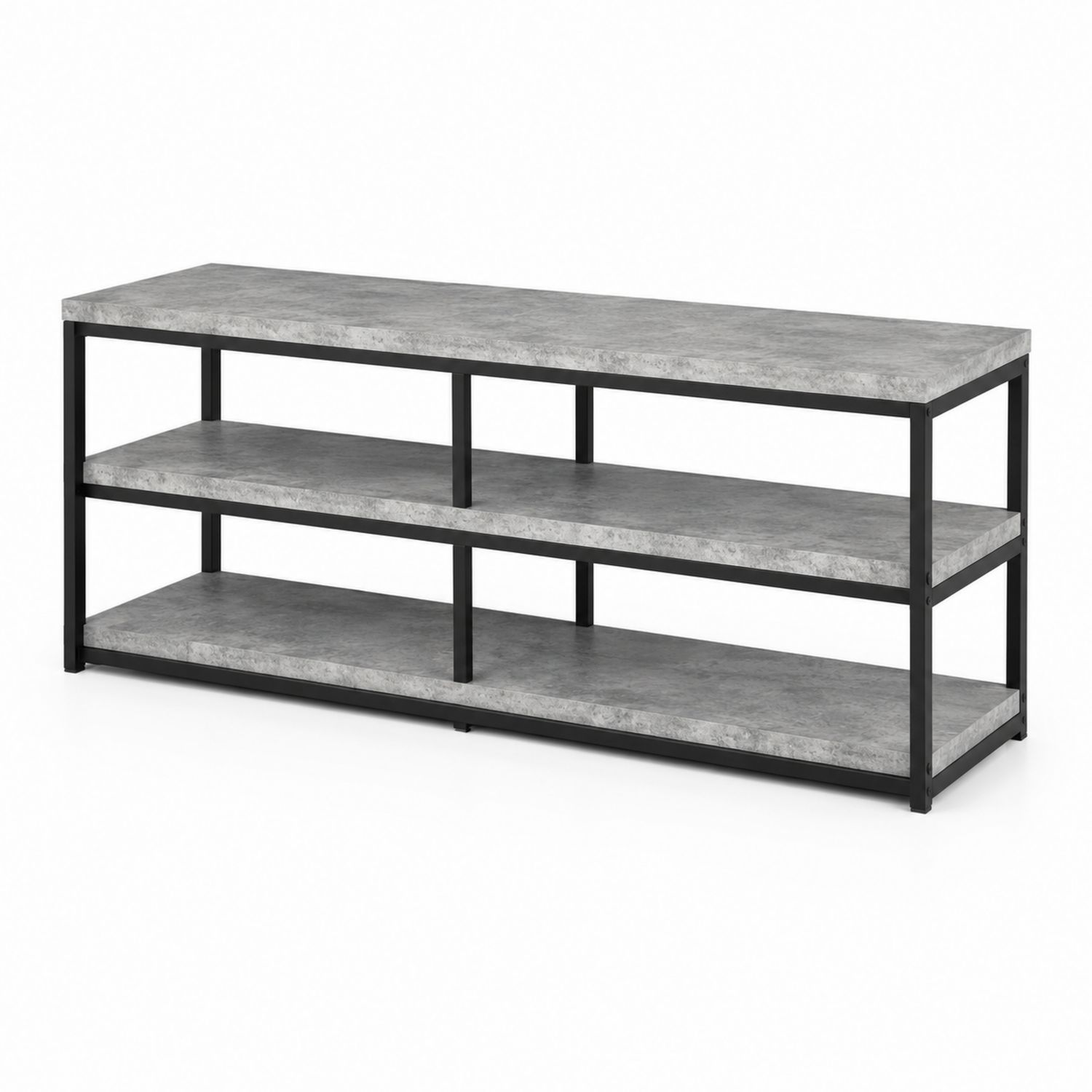 Meuble TV en métal noir et panneau effet béton 120x40x45 cm-Prestigelodgea