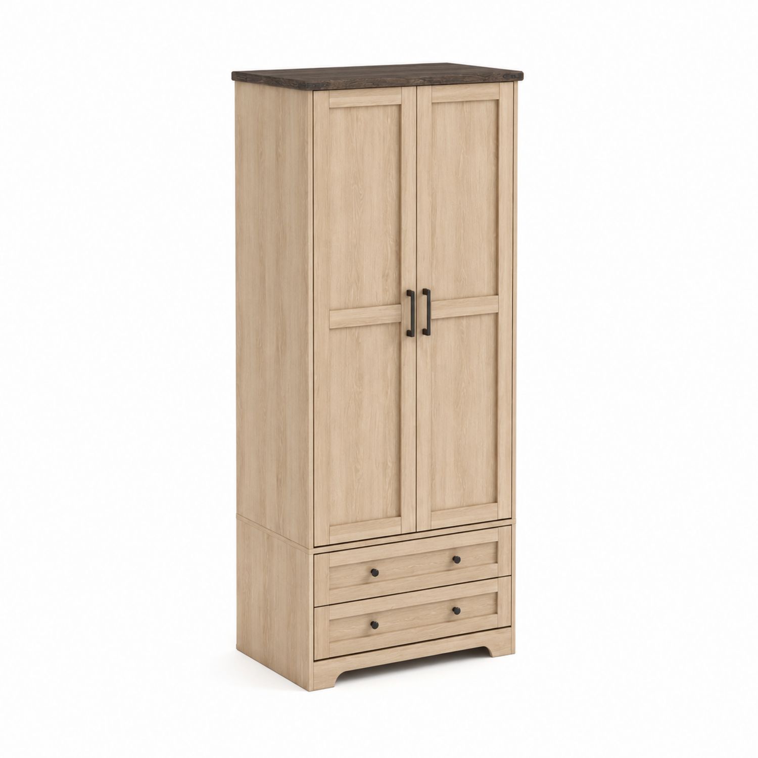 Armoire haute 2 portes et 2 tiroirs en panneau de particules Beige 190x80x40 cm-Prestigelodgea