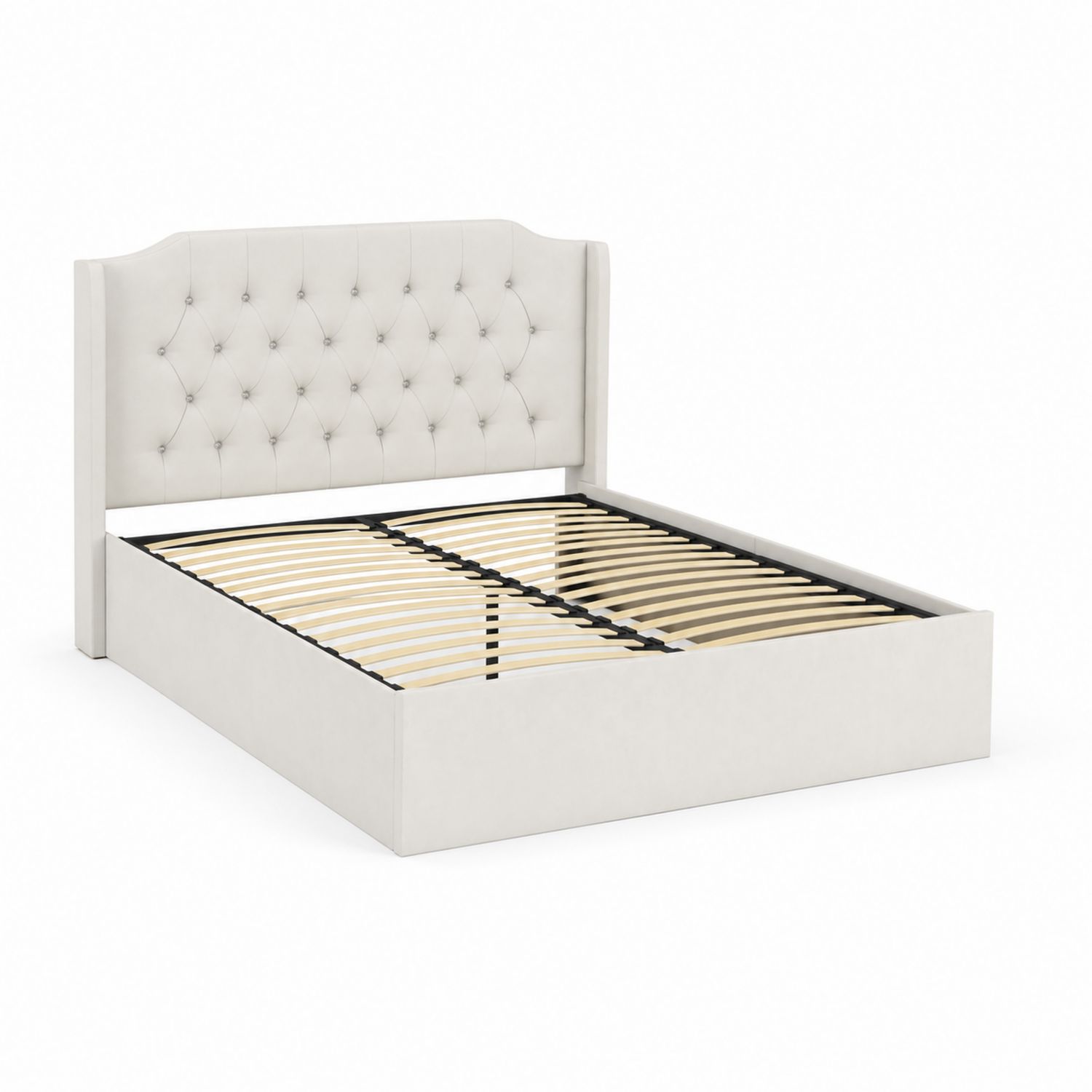 Lit double en tissu et bois 160x200 cm Crème-Prestigelodgea
