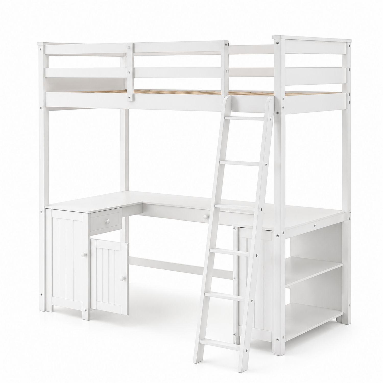 Lit mezzanine en bois avec bureau et étagères intégrés-Prestigelodgea