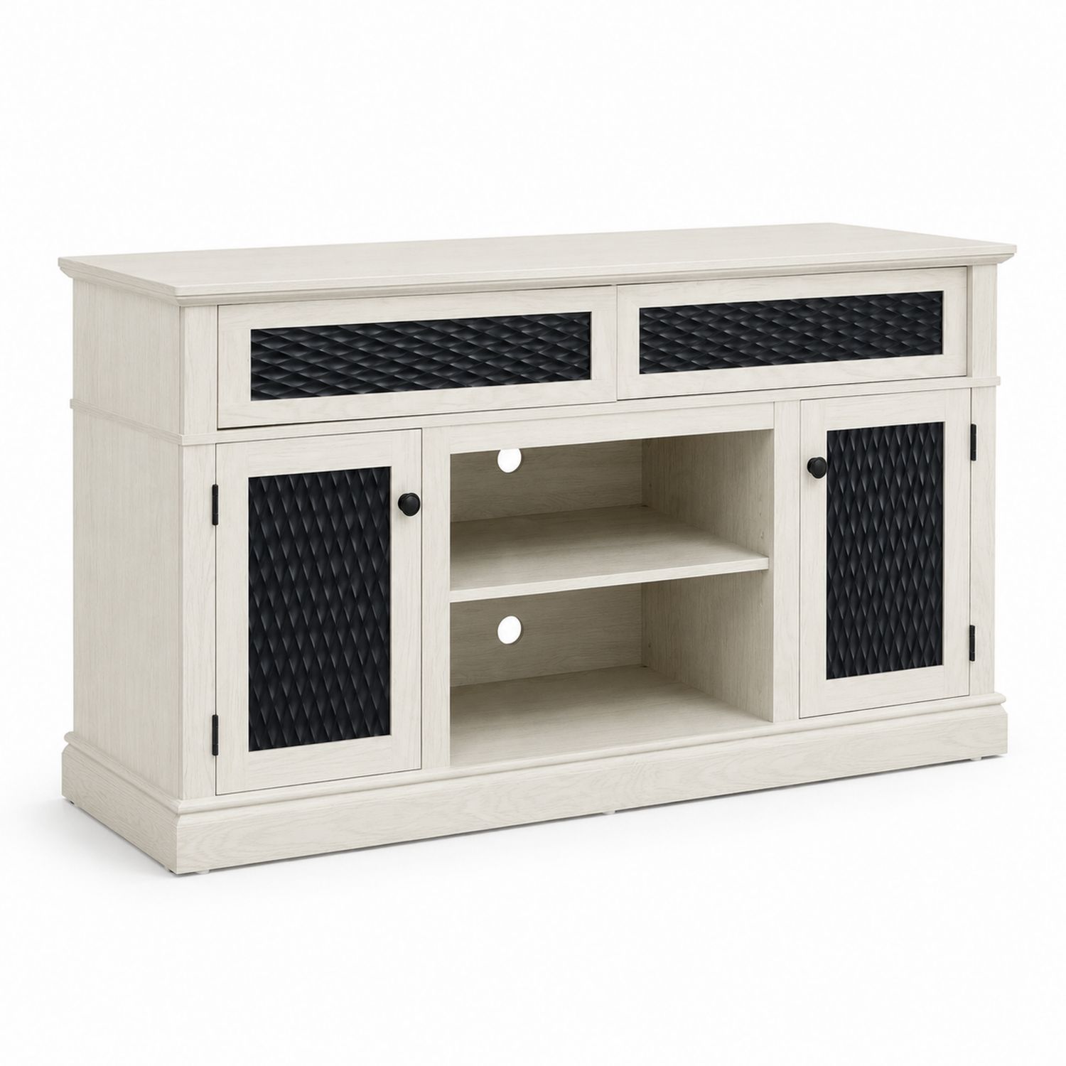Meuble TV en bois avec portes et étagères Blanc et Noir-Prestigelodgea