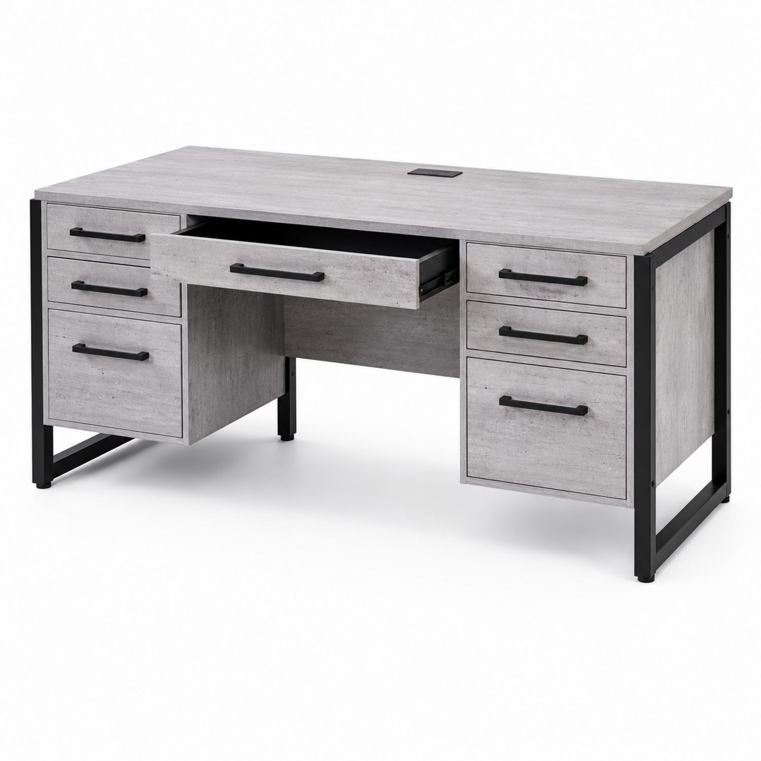 Bureau rectangulaire en bois et métal avec 6 tiroirs-Prestigelodgea