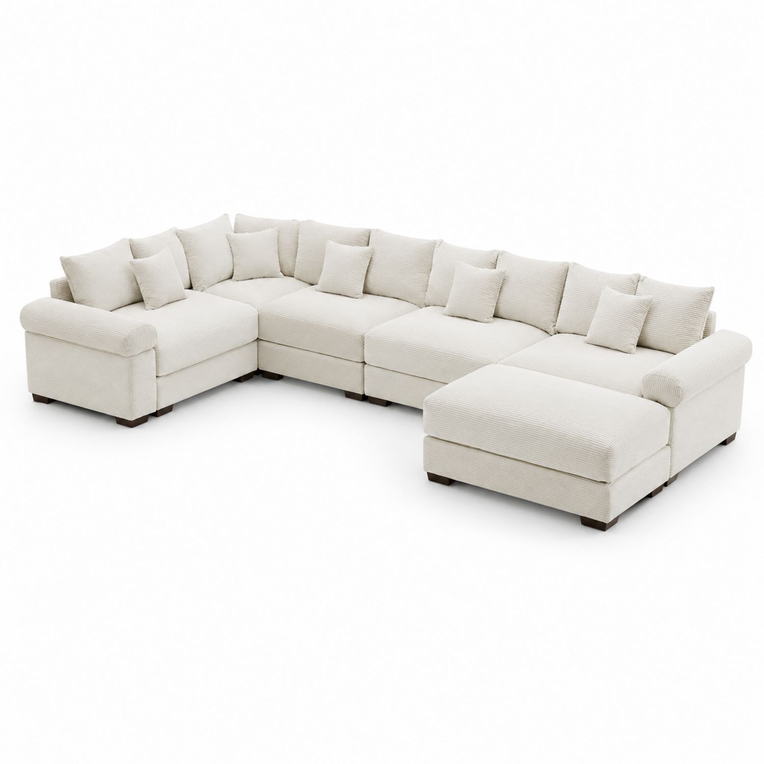 Canapé d'angle modulable en bois et tissu polyester Beige-Prestigelodgea