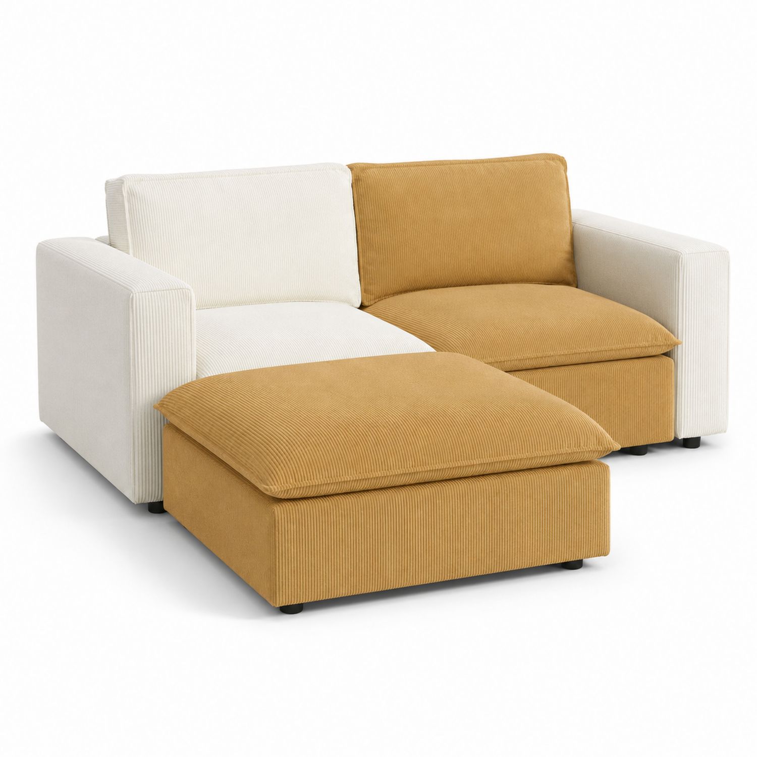 Canapé d'angle en velours côtelé Camel et Beige-Prestigelodgea