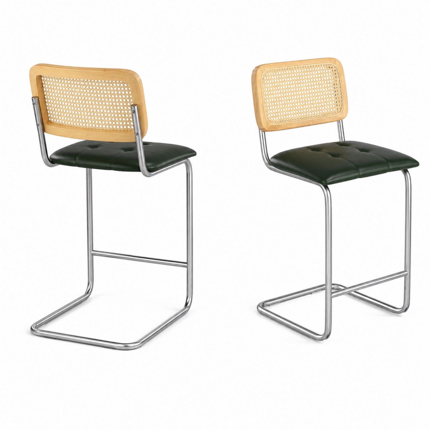 Chaises en Métal et Rotin avec Assise en Cuir Synthétique Vert Foncé, Lot de 2-Prestigelodgea