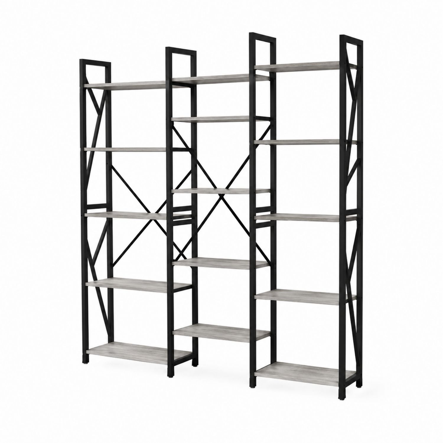 Étagère modulaire en métal et bois 180x240x35 cm Noir/Gris-Prestigelodgea