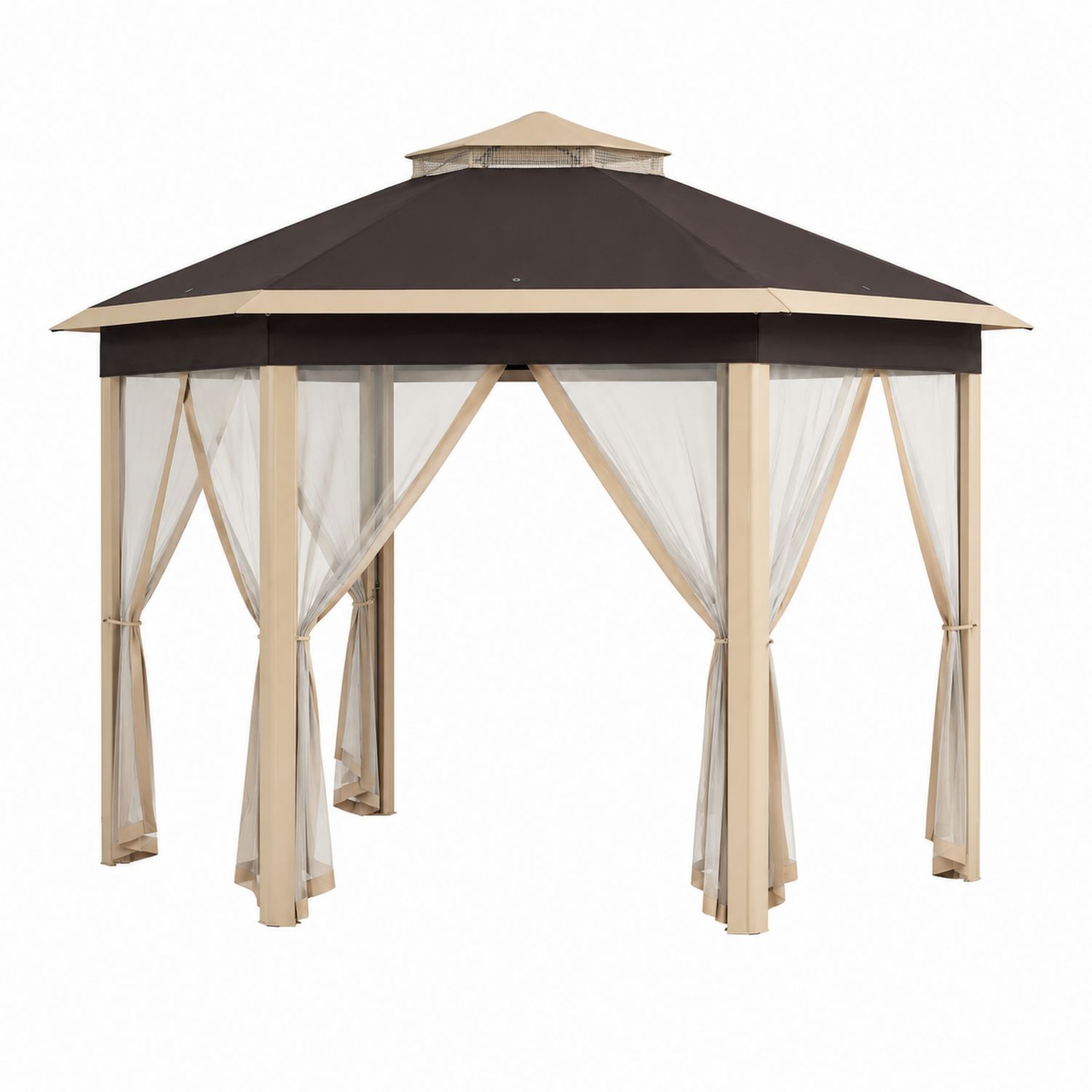 Tonnelle de jardin carrée 300x300 cm acier polyester Beige/Marron-Prestigelodgea