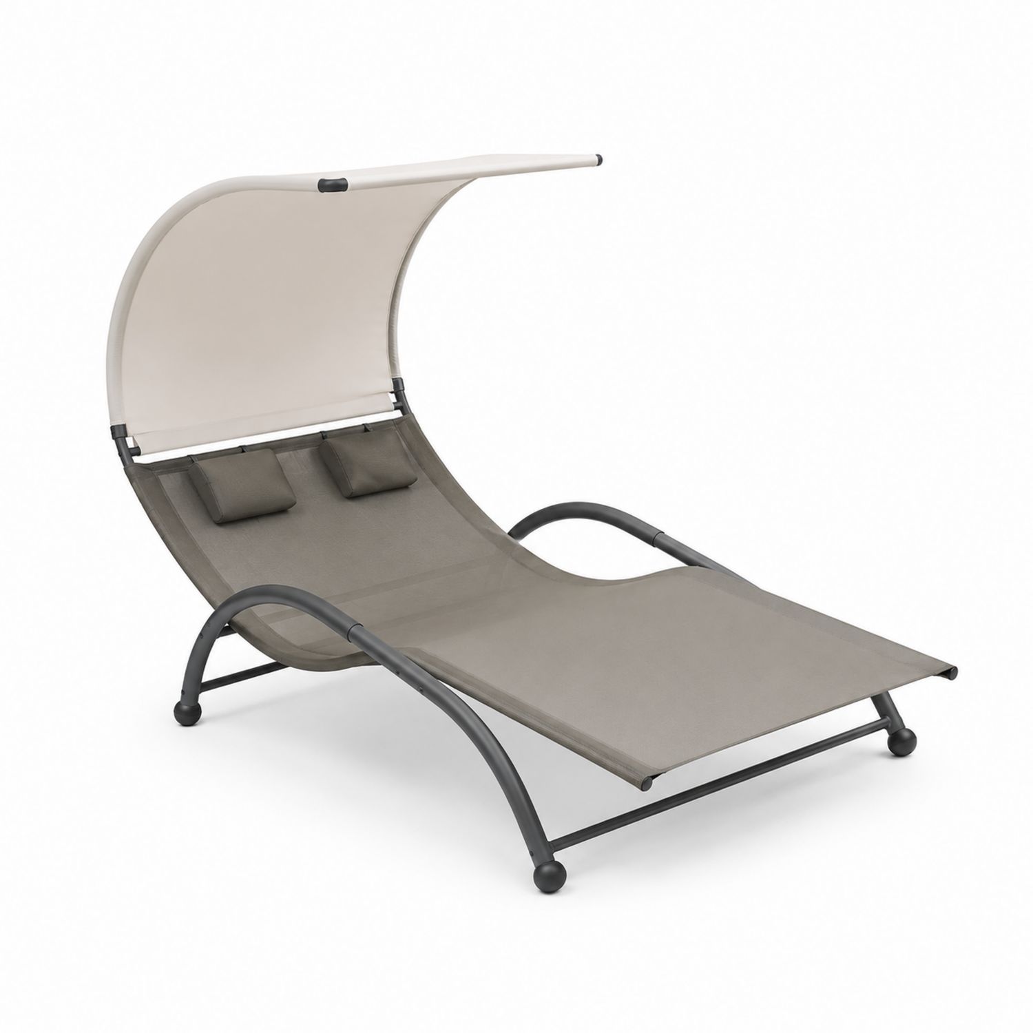 Transat double en acier avec pare-soleil et toile polyester Marron/Beige-Prestigelodgea