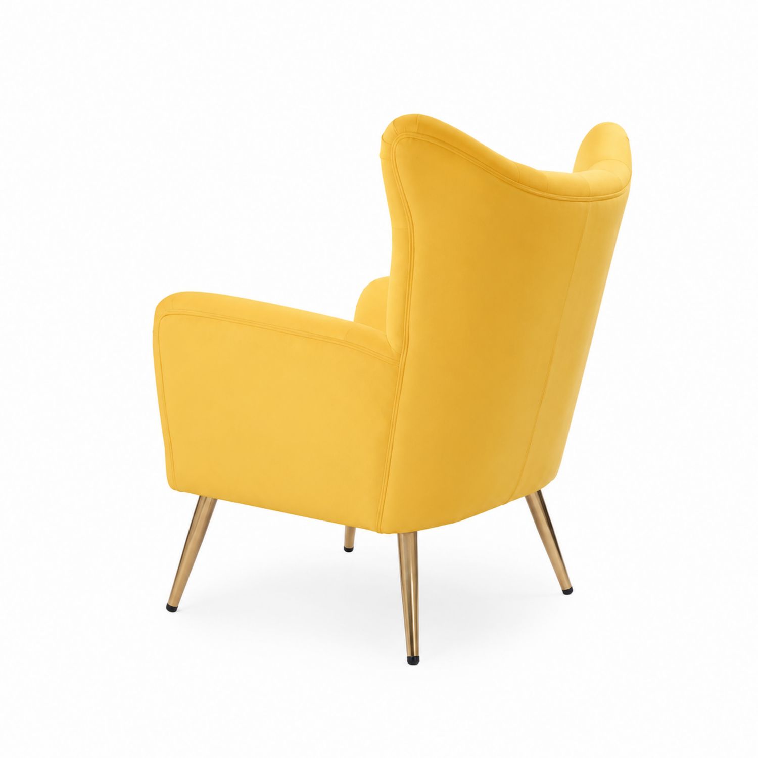 Fauteuil en tissu jaune avec pieds en métal doré-Prestigelodgea