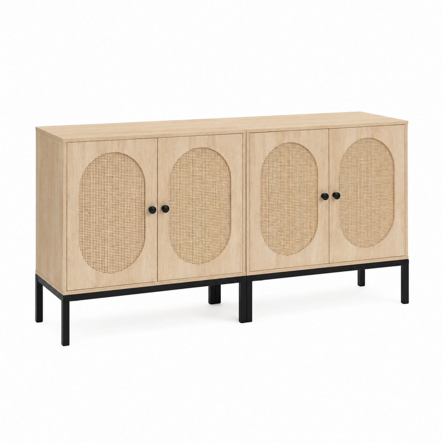 Buffet en bois et rotin avec pieds en métal-Prestigelodgea