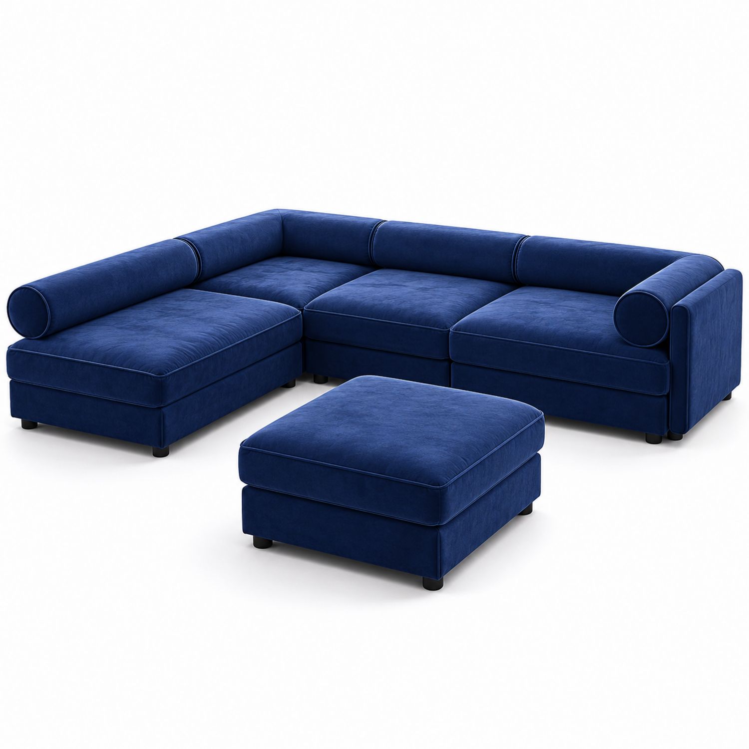 Canapé d'angle en velours bleu avec pouf-Prestigelodgea