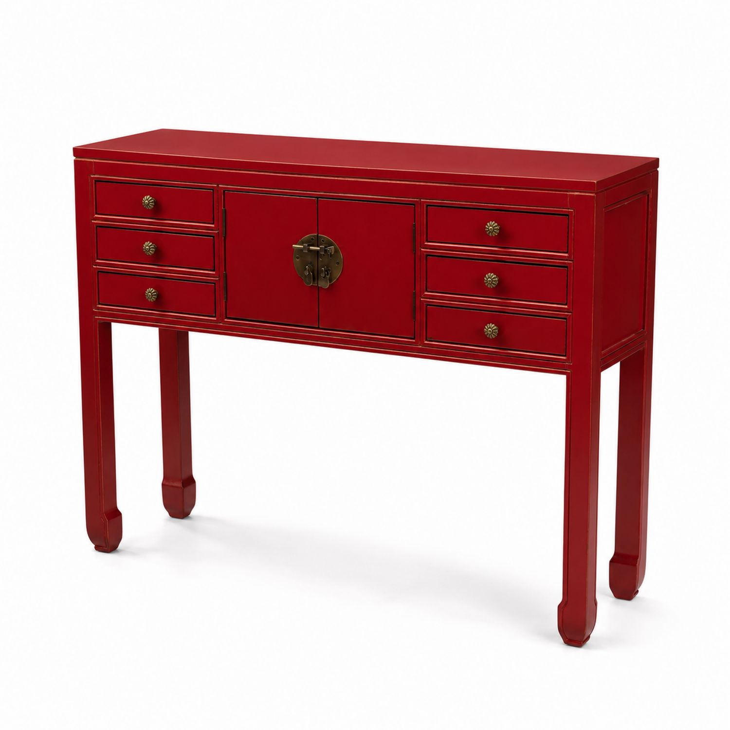 Console en Bois avec 6 Tiroirs et Portes Rouge-Prestigelodgea