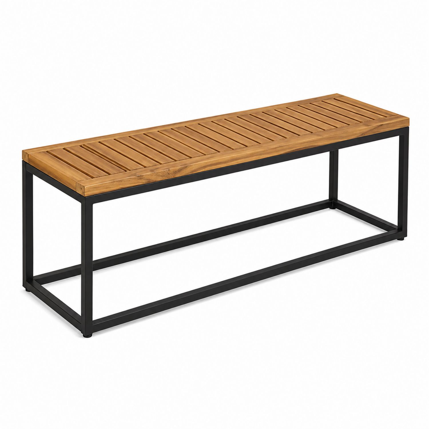 Banc en bois de teck et métal noir 120 cm-Prestigelodgea
