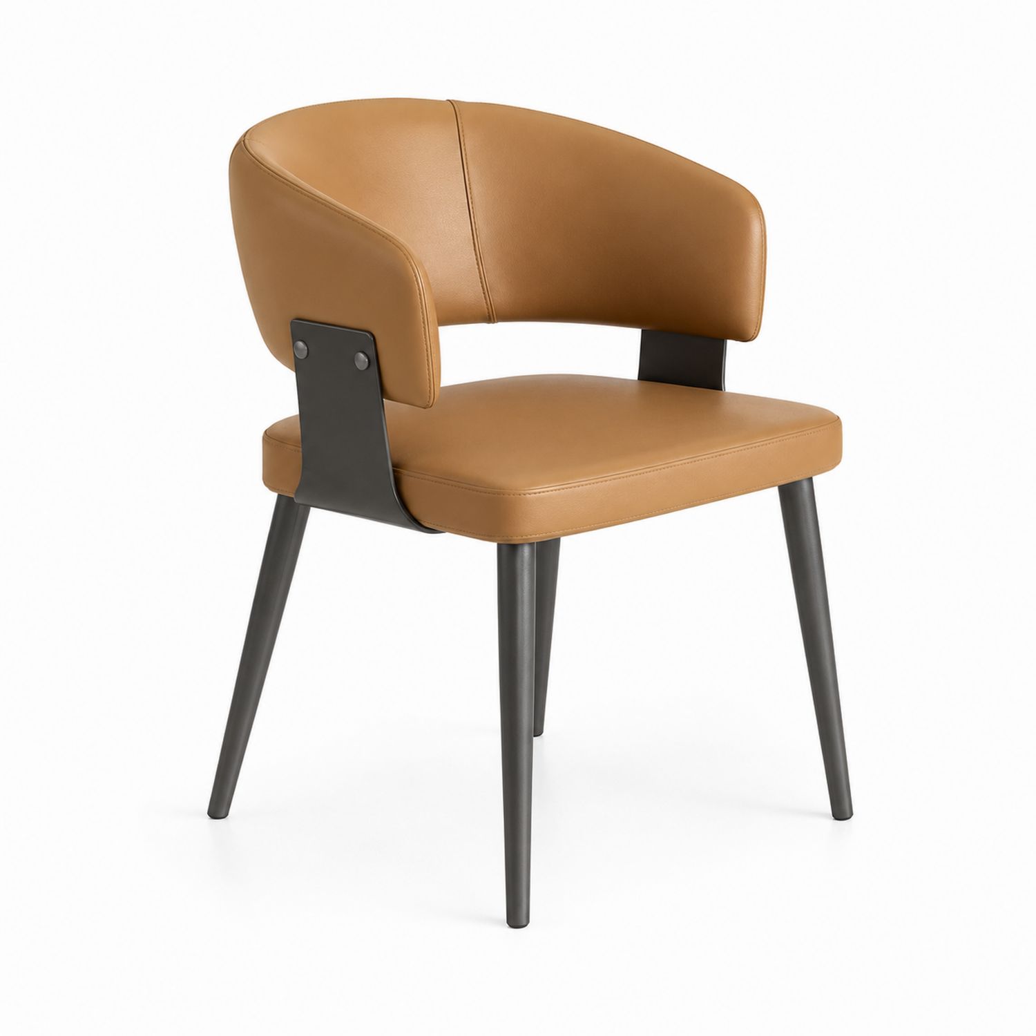 Chaise en cuir synthétique marron avec pieds en métal-Prestigelodgea