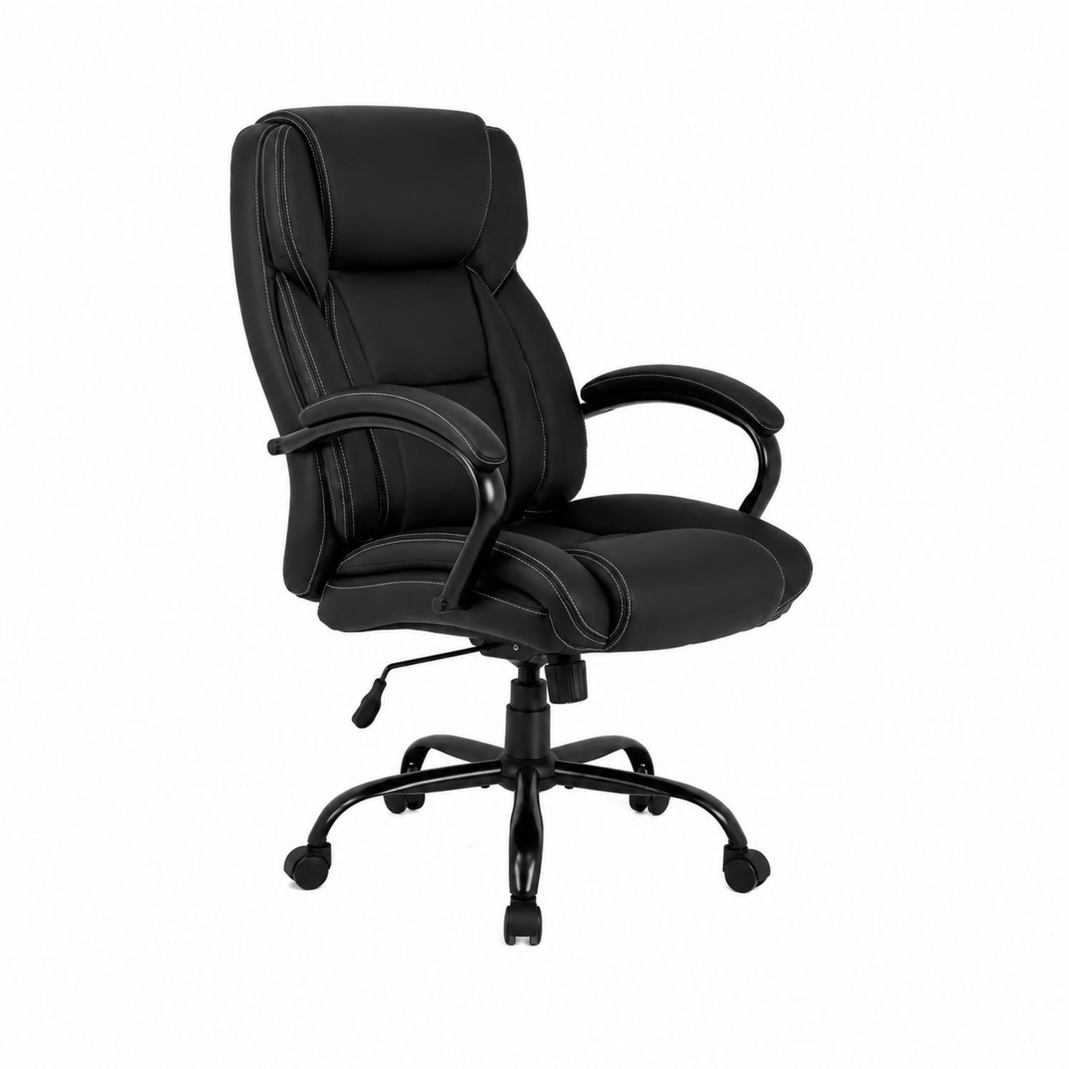 Chaise de bureau en cuir PU noir avec accoudoirs rembourrés-Prestigelodgea