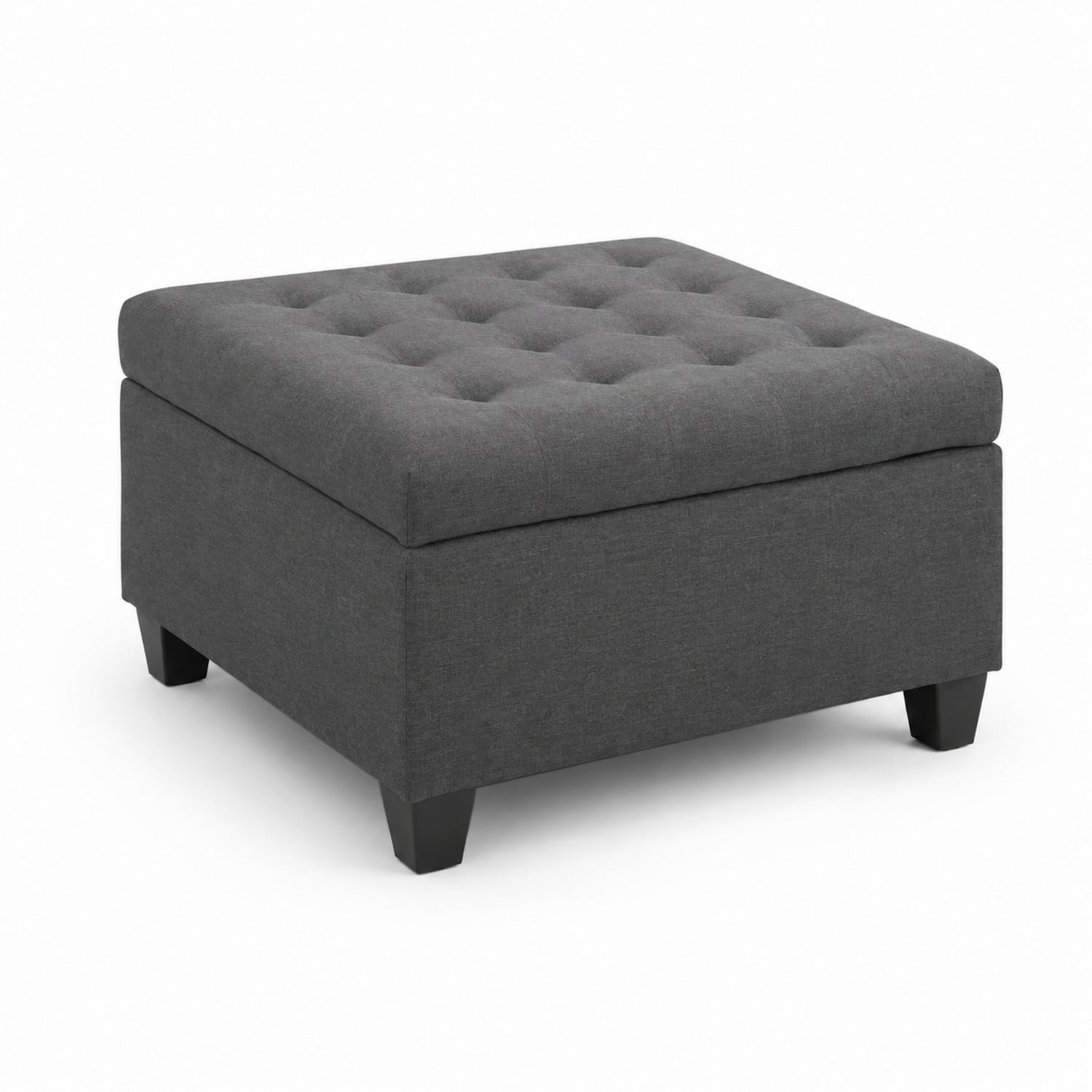 Pouf en tissu polyester gris avec pieds en bois 80x80 cm-Prestigelodgea