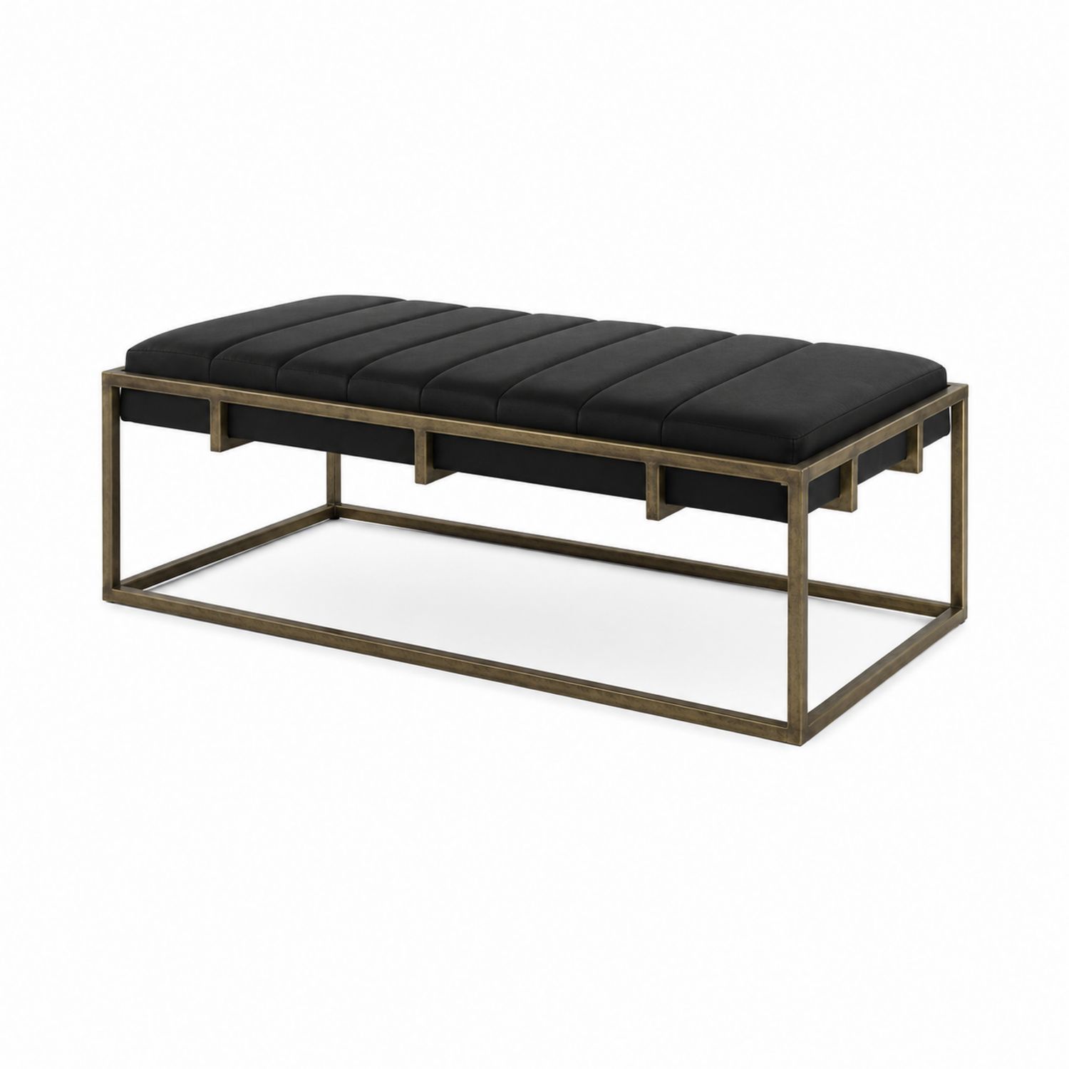Banc rectangulaire en métal et cuir synthétique Noir 120 cm x 40 cm x 45 cm-Prestigelodgea