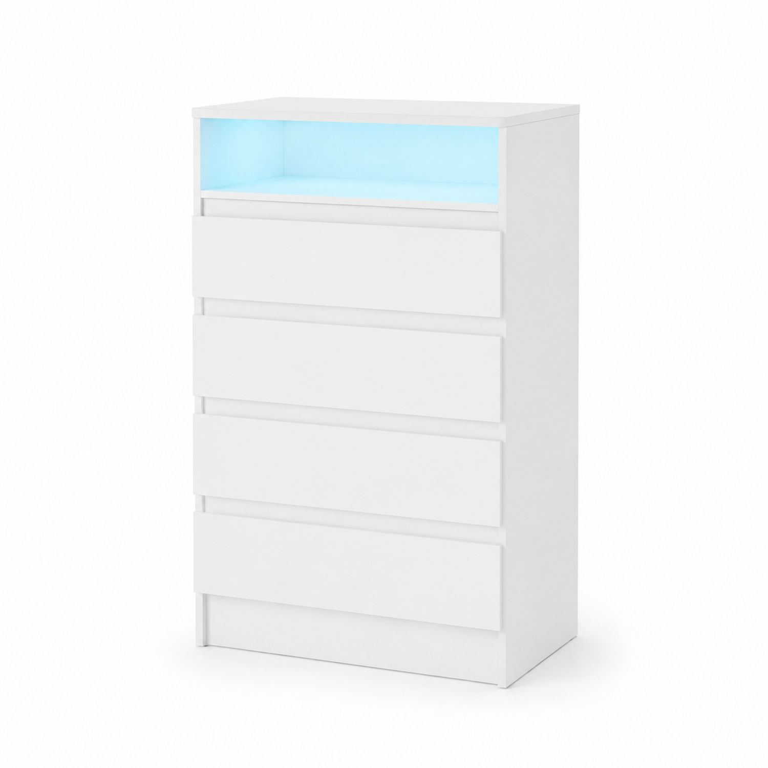 Commode en Bois 5 Tiroirs avec Éclairage LED Blanc-Prestigelodgea