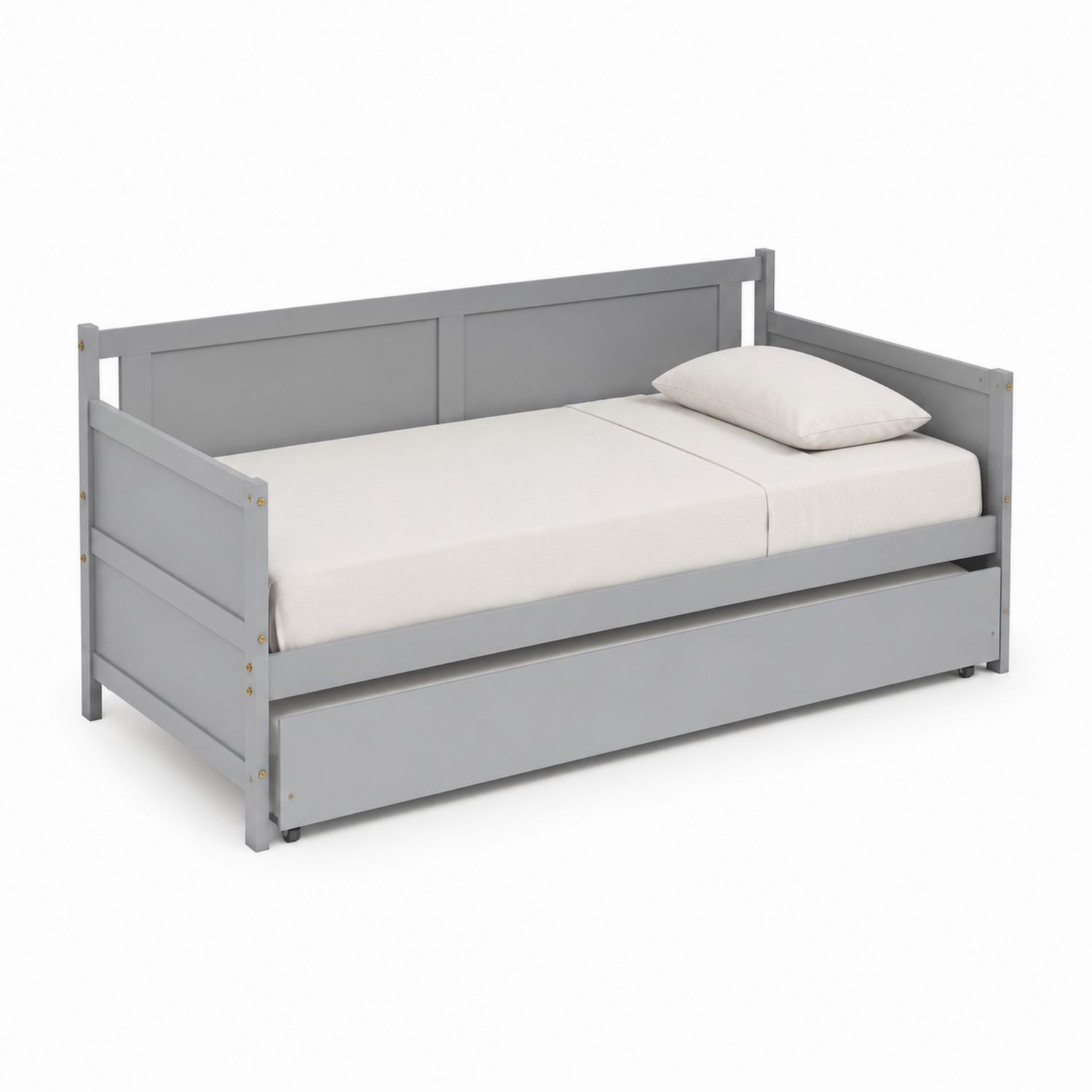 Lit gigogne en bois gris avec matelas en mousse-Prestigelodgea