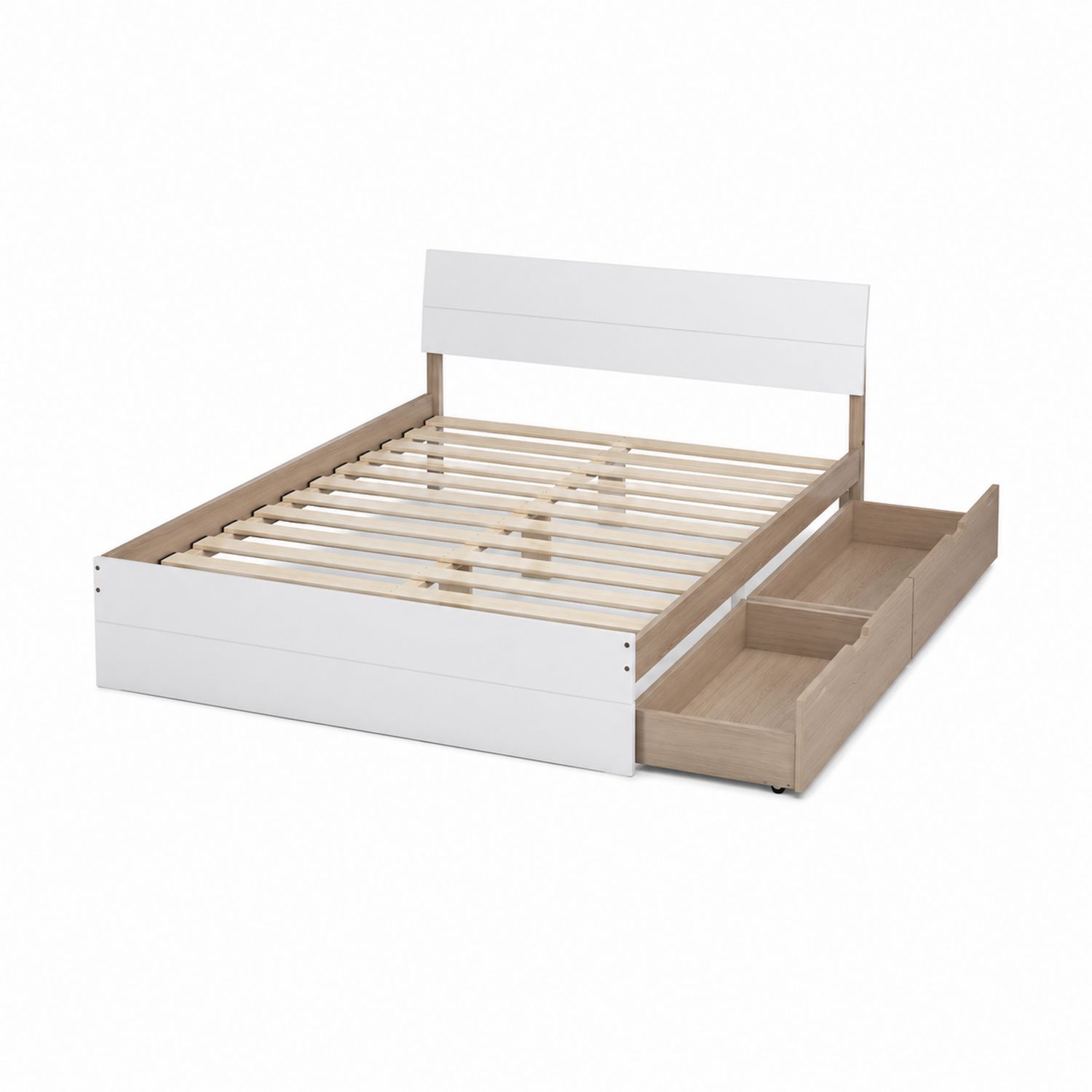 Lit double en bois MDF blanc et chêne avec tiroirs 200x160 cm-Prestigelodgea