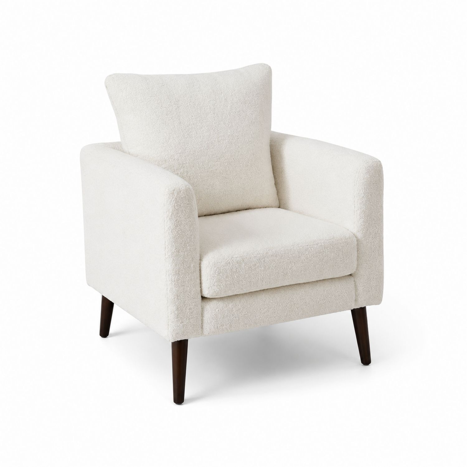 Fauteuil en Bouclé Blanc avec Pieds en Bois-Prestigelodgea