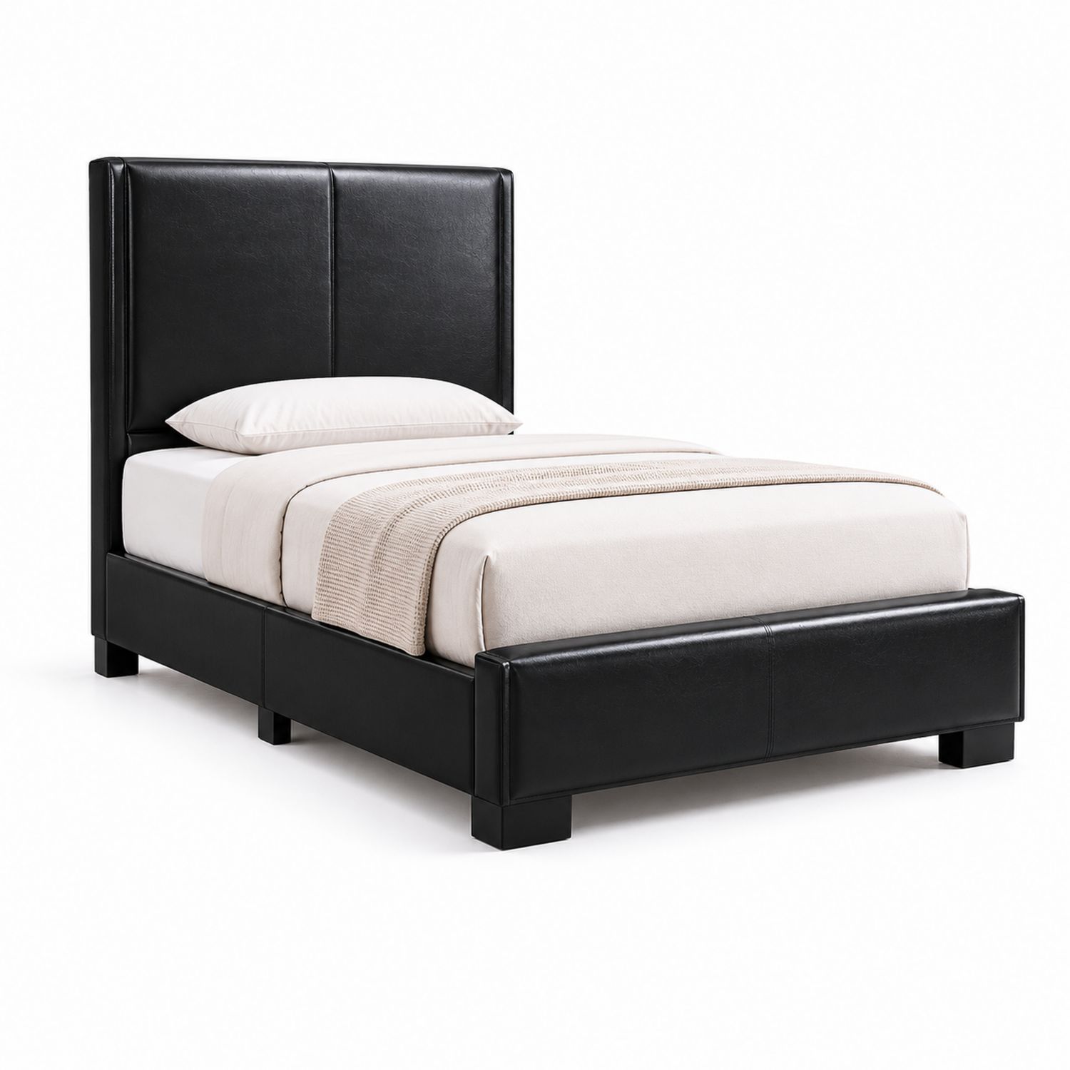 Lit simple en cuir synthétique noir avec tête de lit et matelas-Prestigelodgea