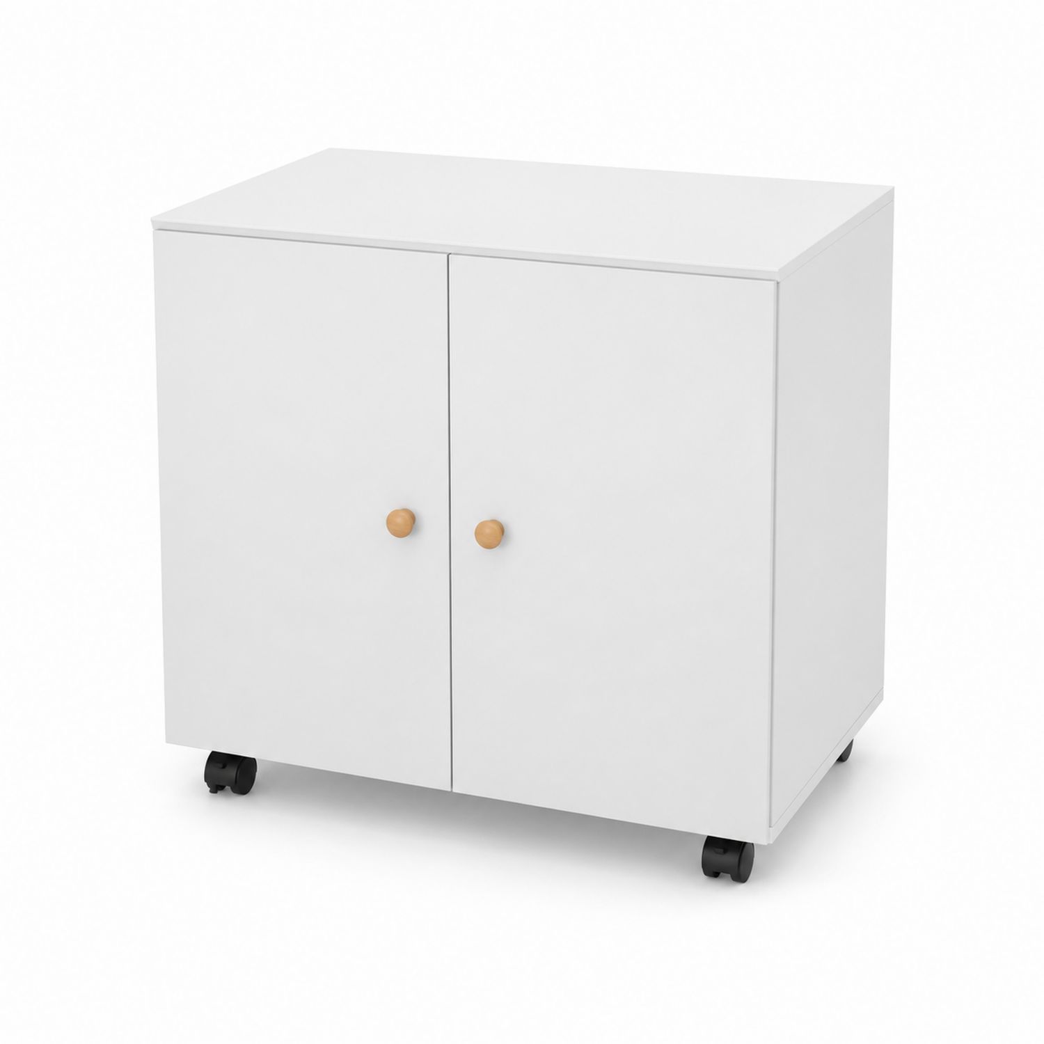 Armoire mobile à roulettes 2 portes en bois Blanc-Prestigelodgea
