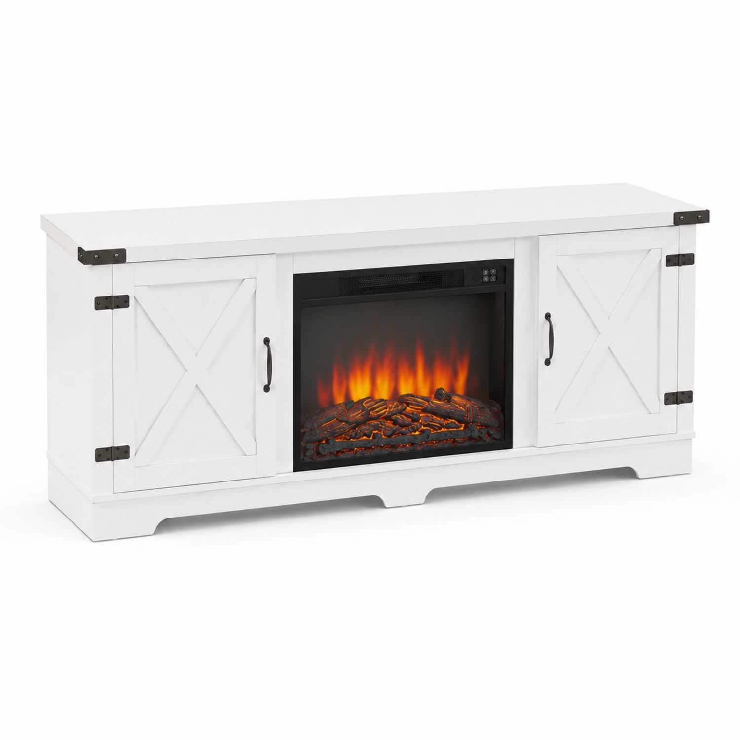 Meuble TV avec foyer électrique intégré en bois blanc-Prestigelodgea
