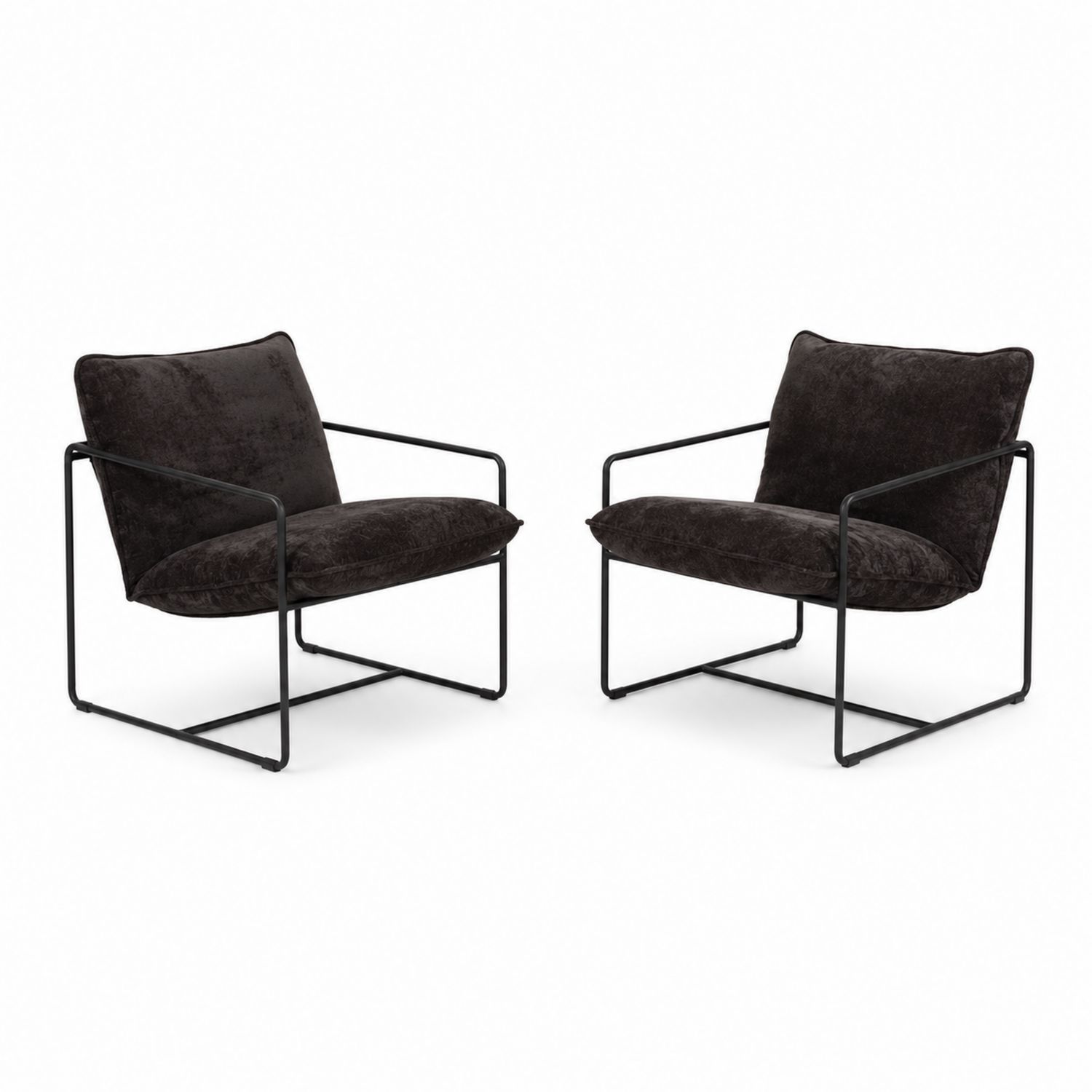 Lot de 2 fauteuils en velours noir avec structure en métal-Prestigelodgea