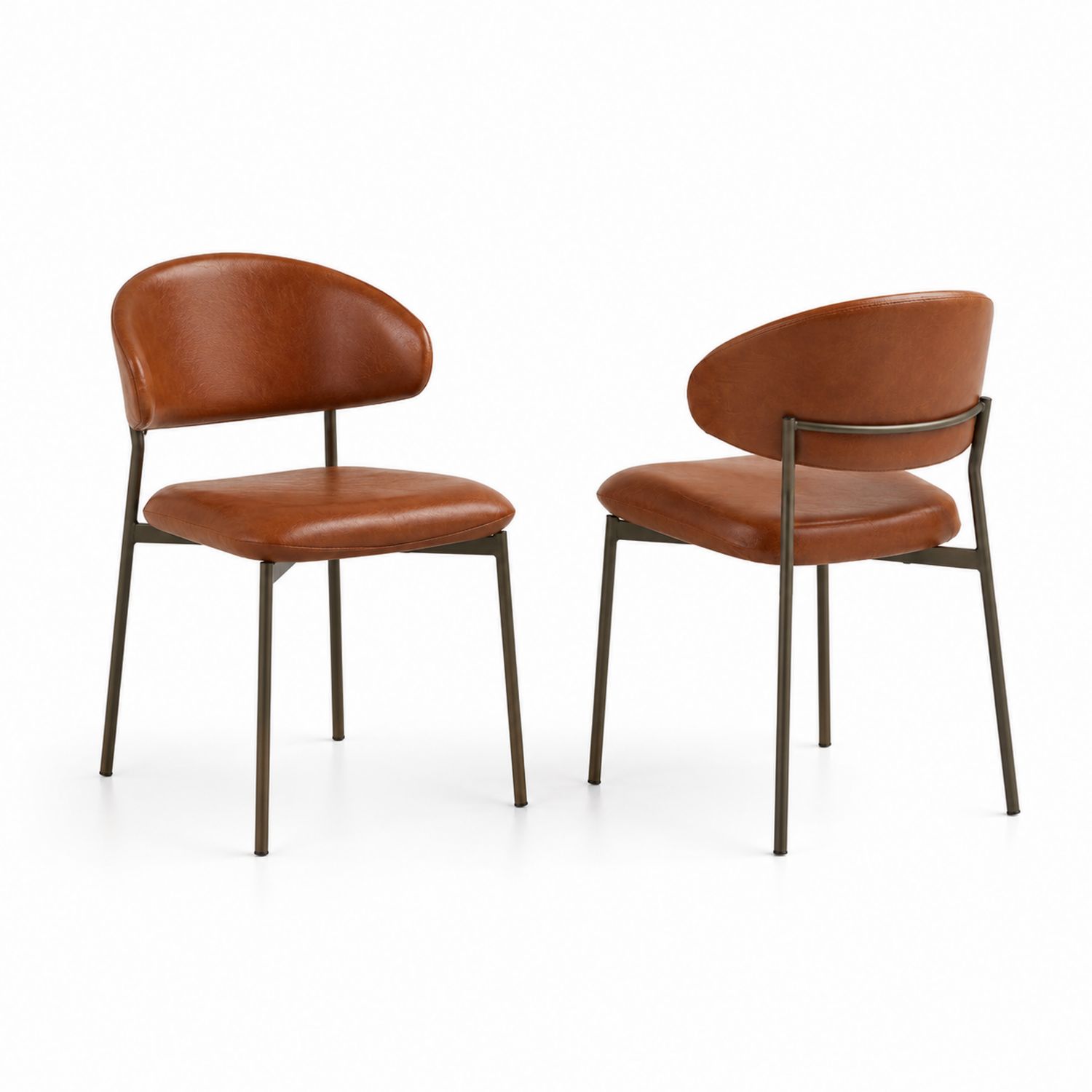 Ensemble de 2 chaises en métal et cuir synthétique Marron-Prestigelodgea