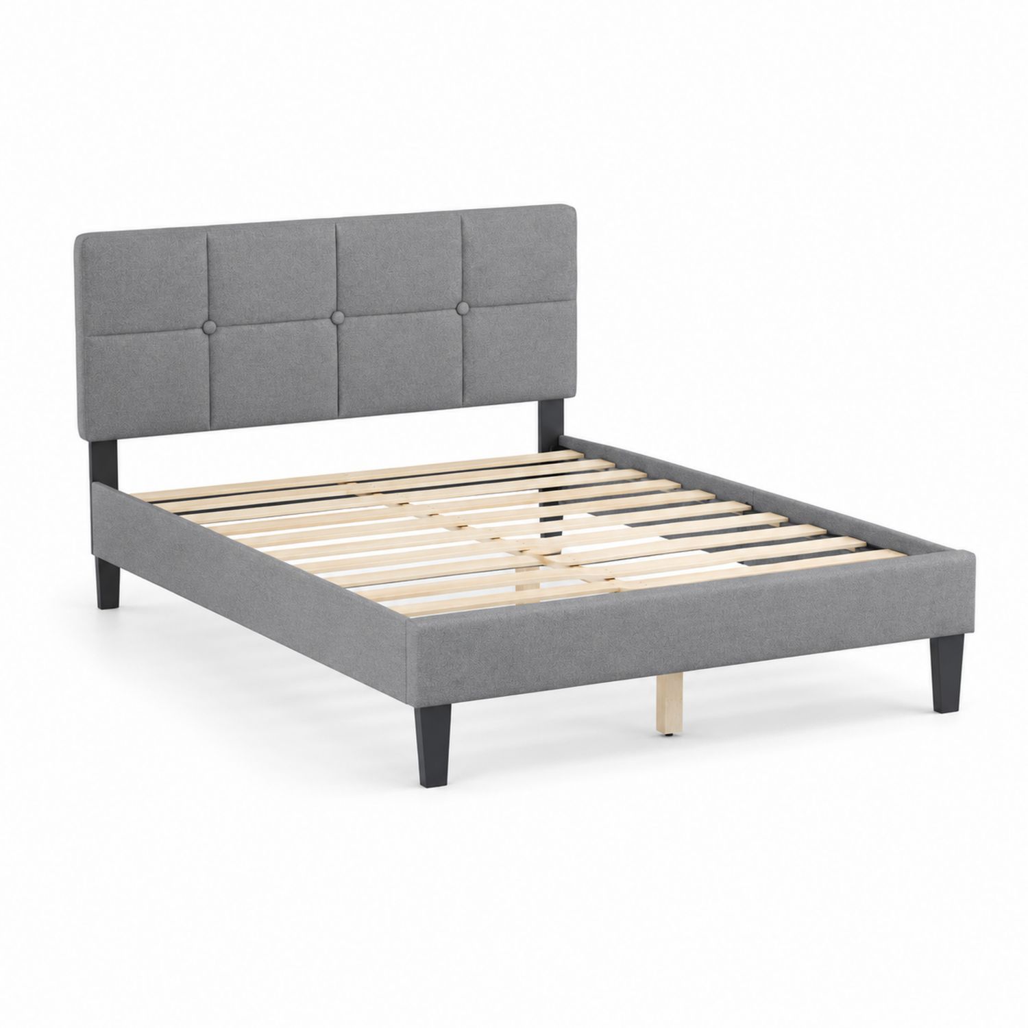 Lit double en bois et tissu 140x200 cm Gris-Prestigelodgea