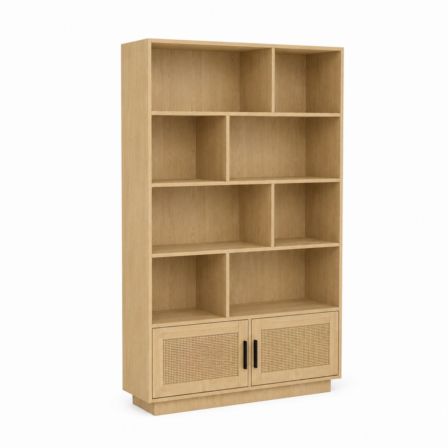 Bibliothèque en bois clair avec portes en rotin-Prestigelodgea